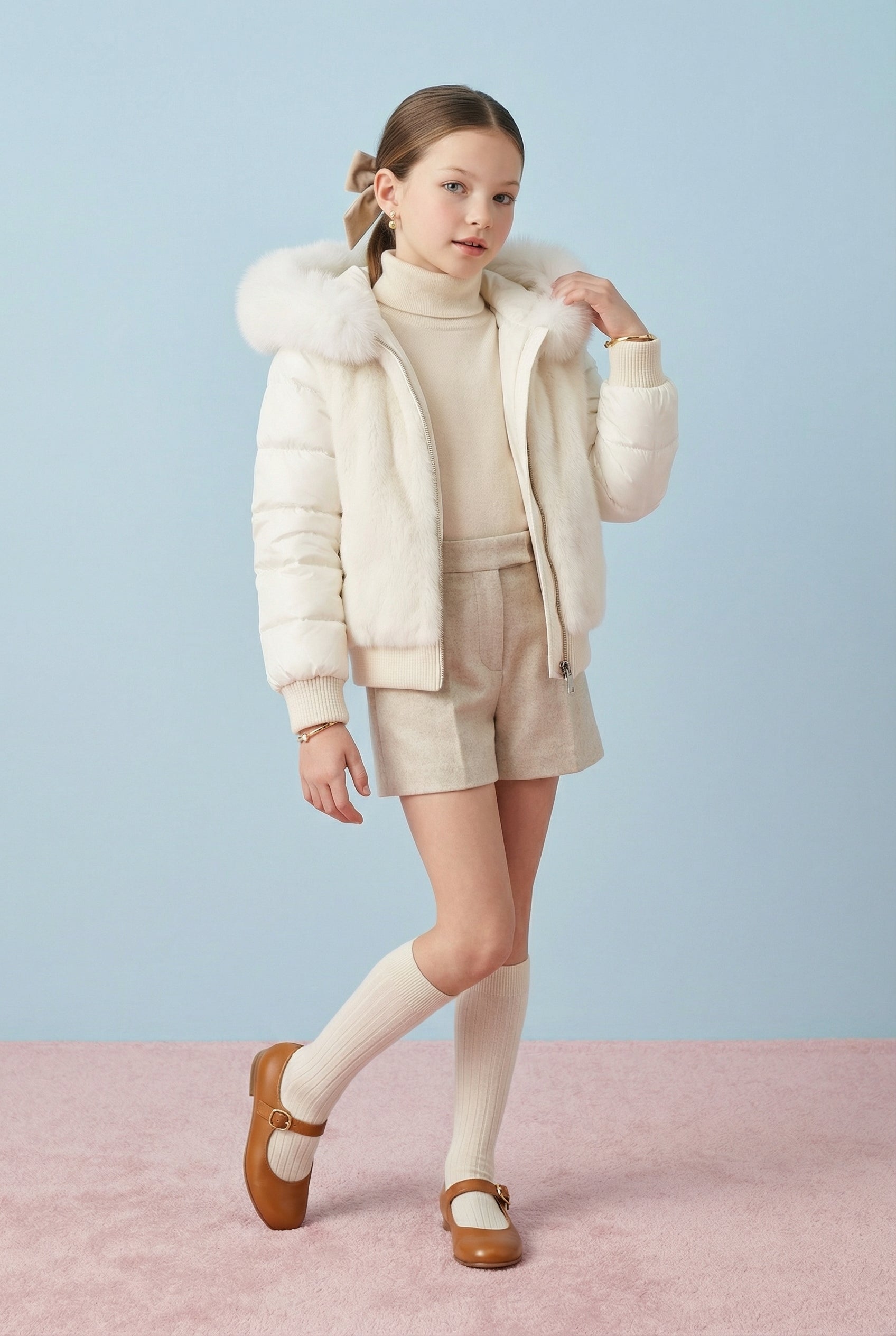 Ivory Royale Fur-Panel Puffer Jacket