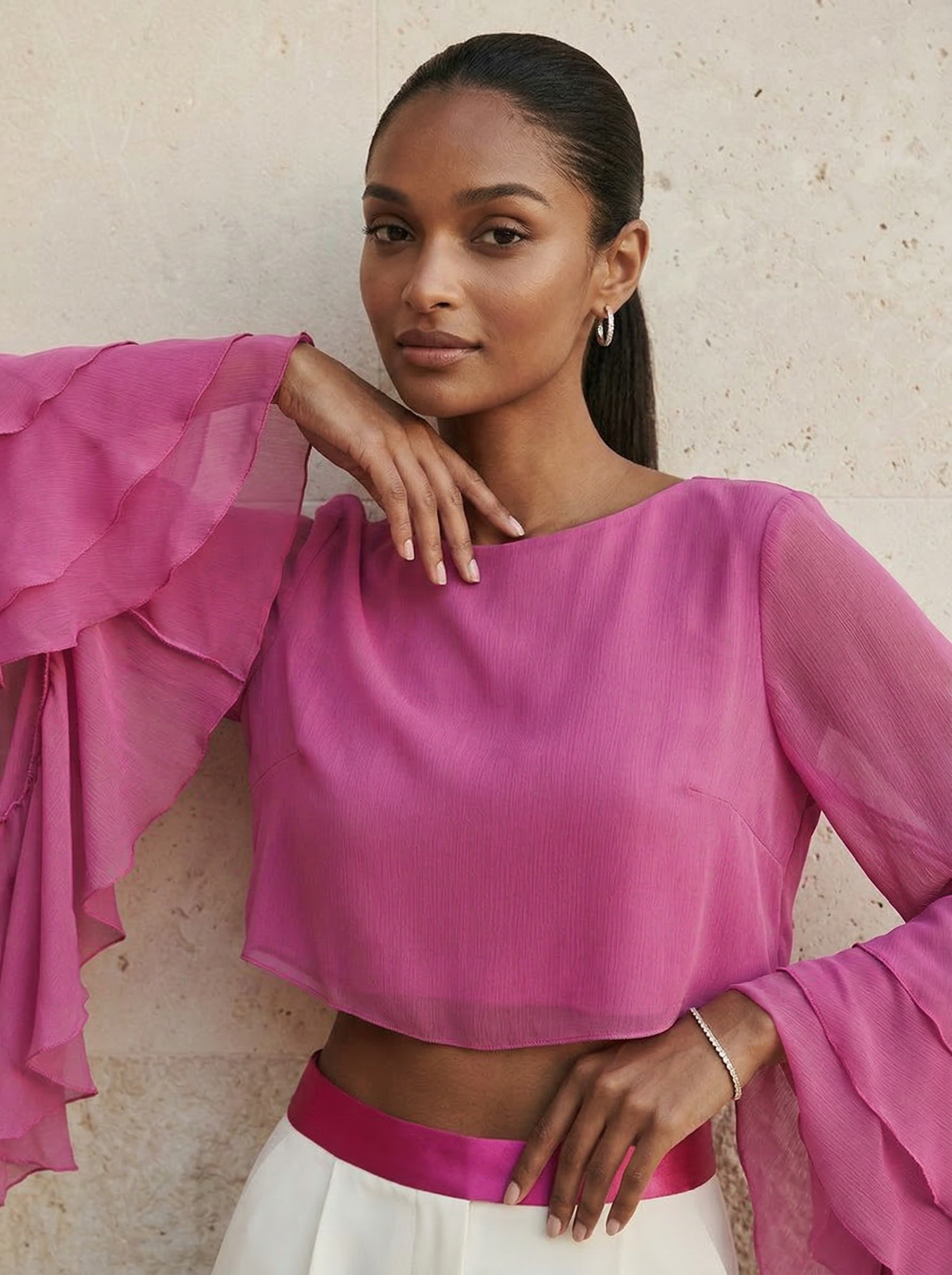 Aurélia Ruffle Sleeve Chiffon Blouse