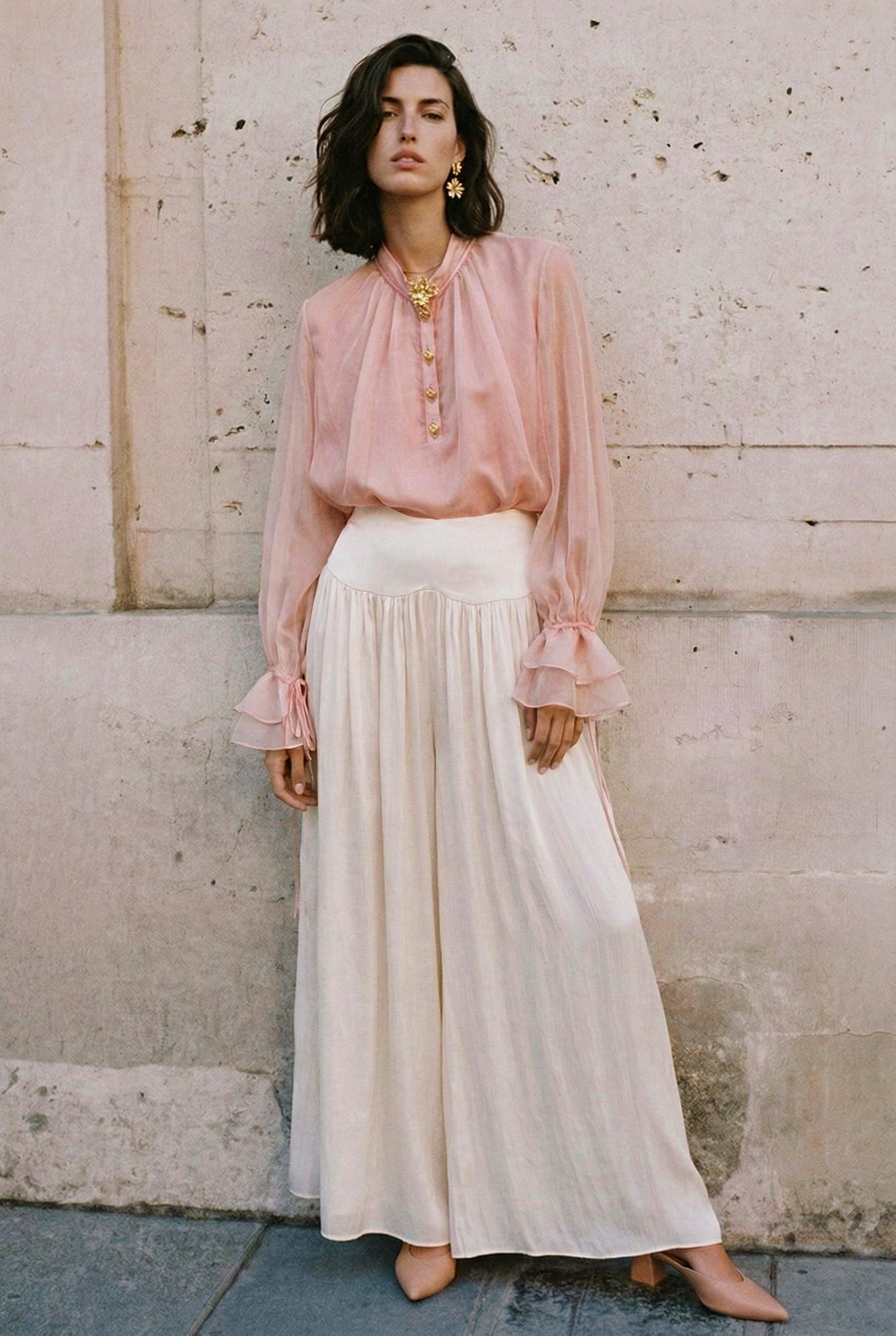 Avorio Seta Fluid Chiffon Trousers