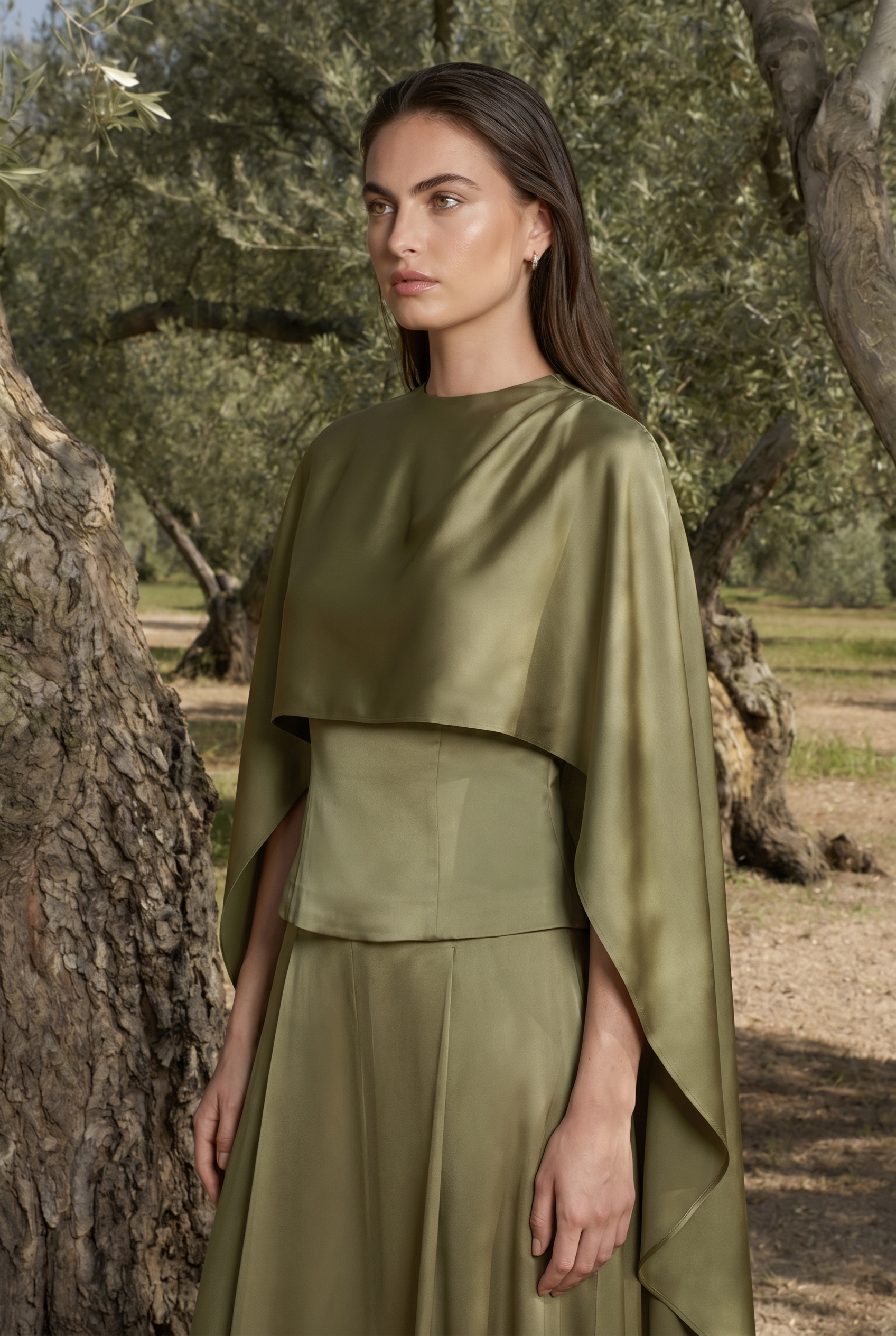 Selvaré Satin Draped Cape Blouse