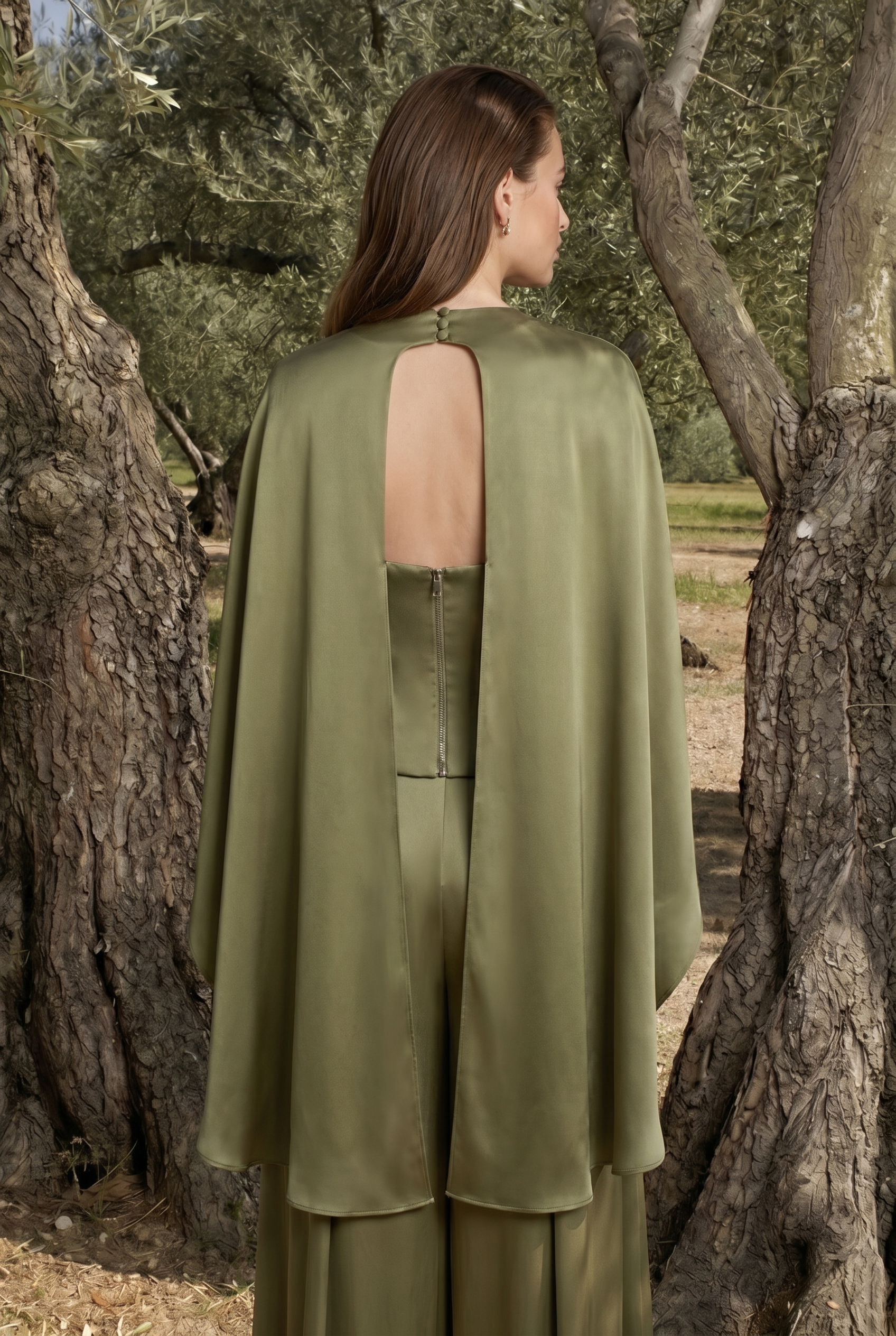 Selvaré Satin Draped Cape Blouse