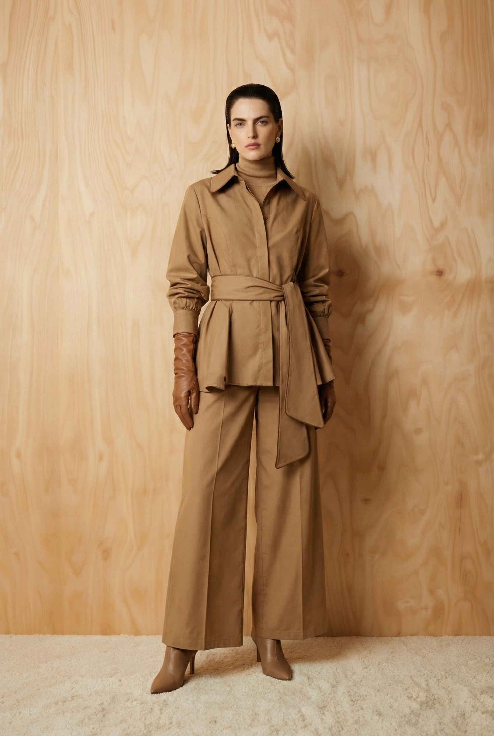 Tabacco Tailored Belted Cotton Blouse