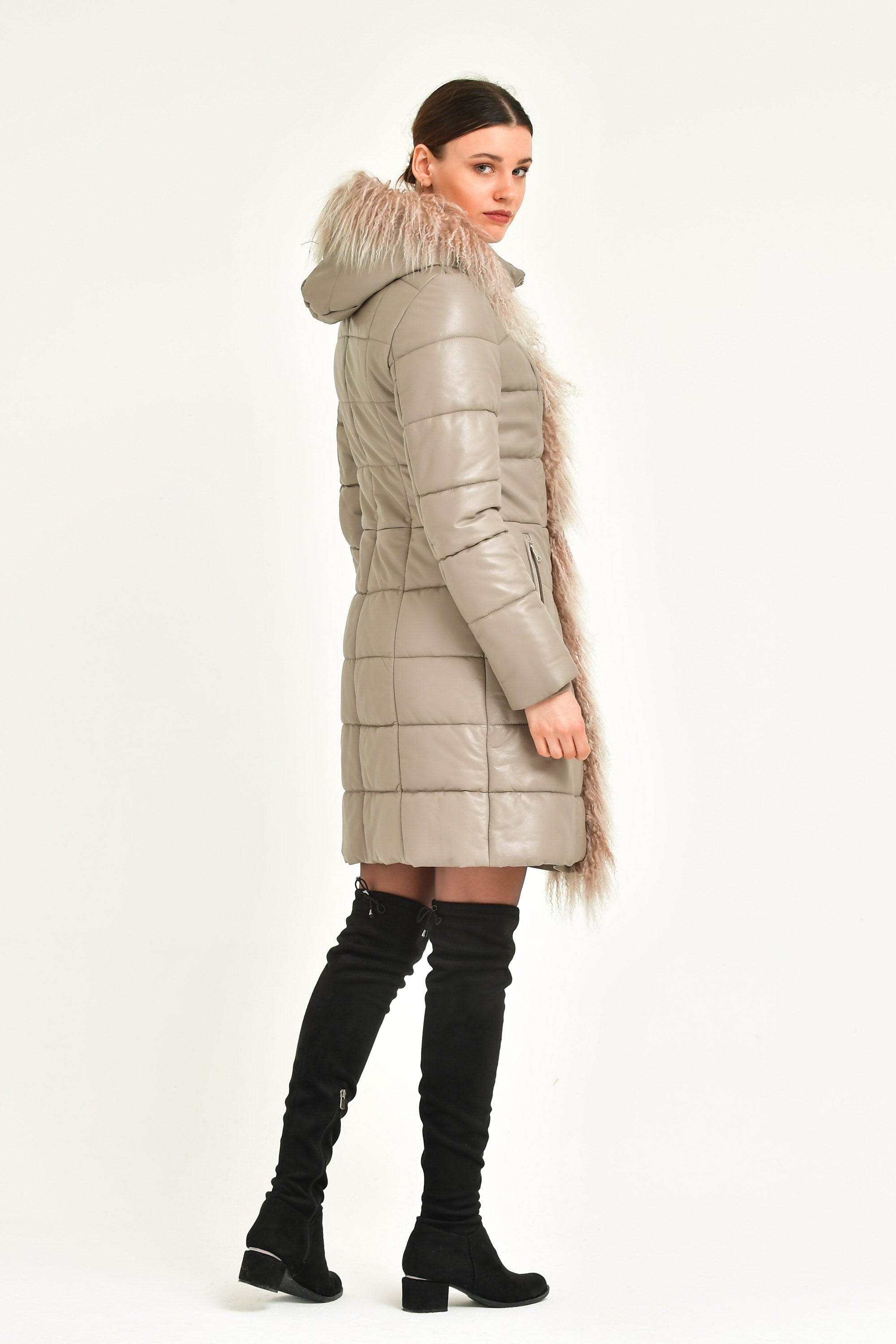 Beige Long Leather Coat