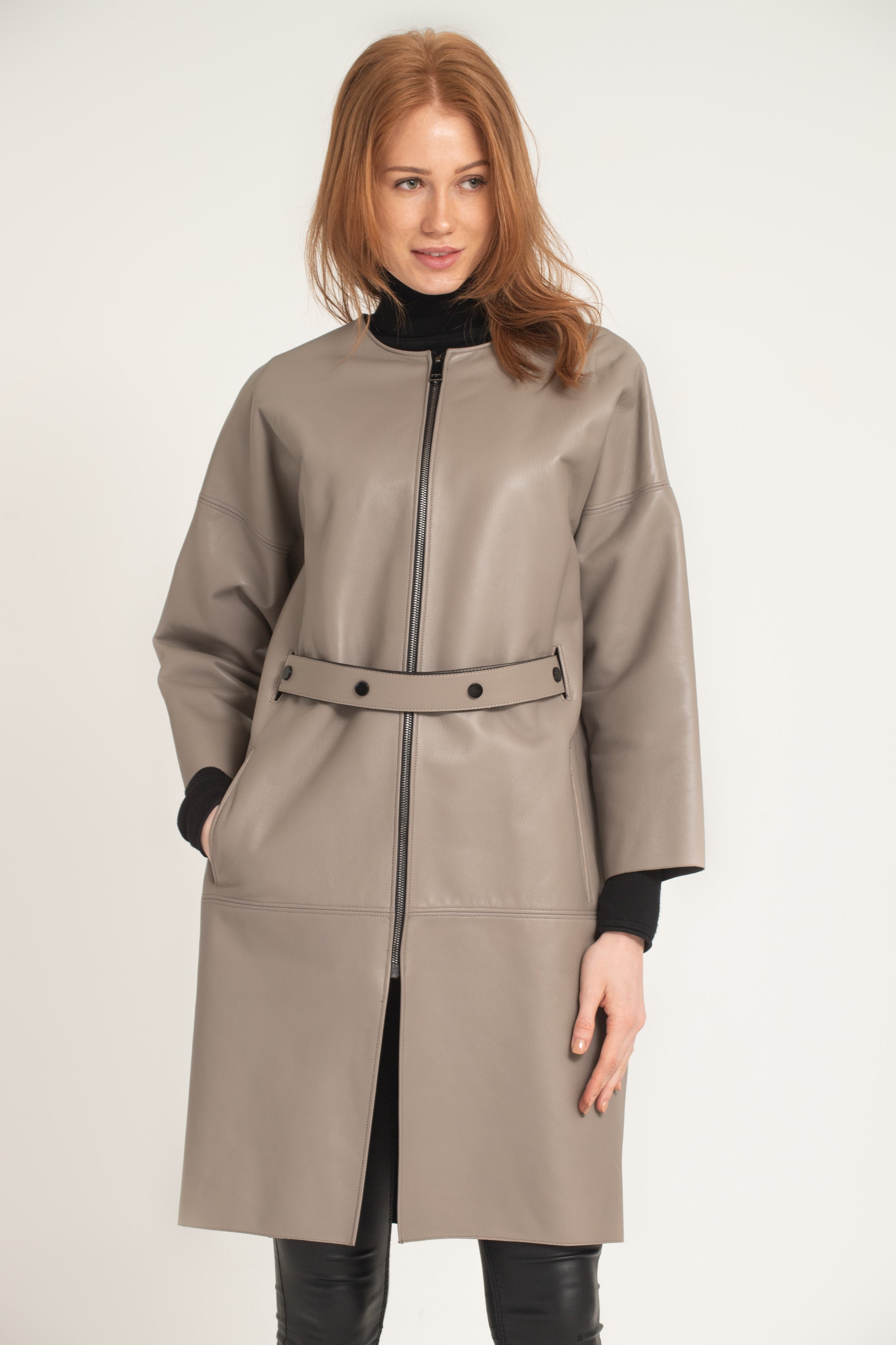 Beige Leather Coat