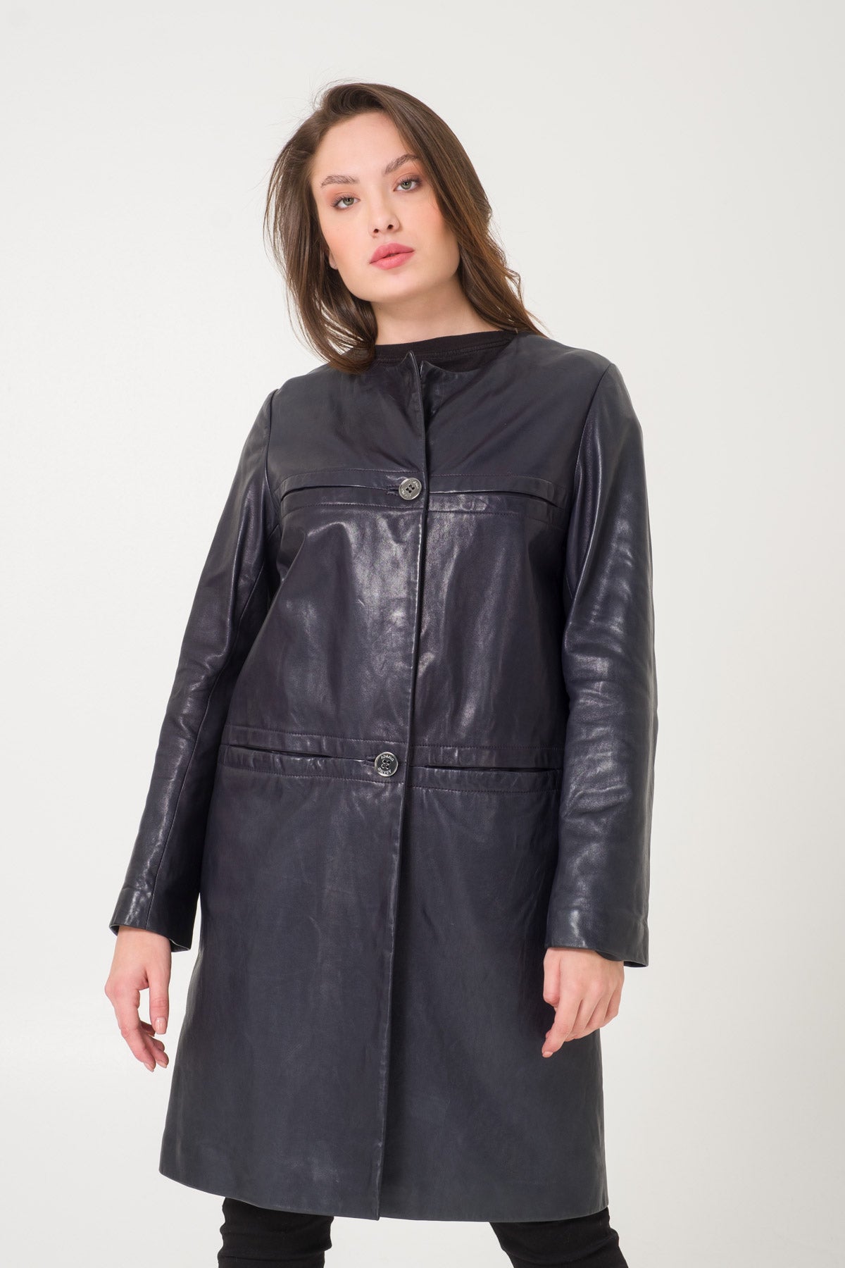 Navy Leather Coat