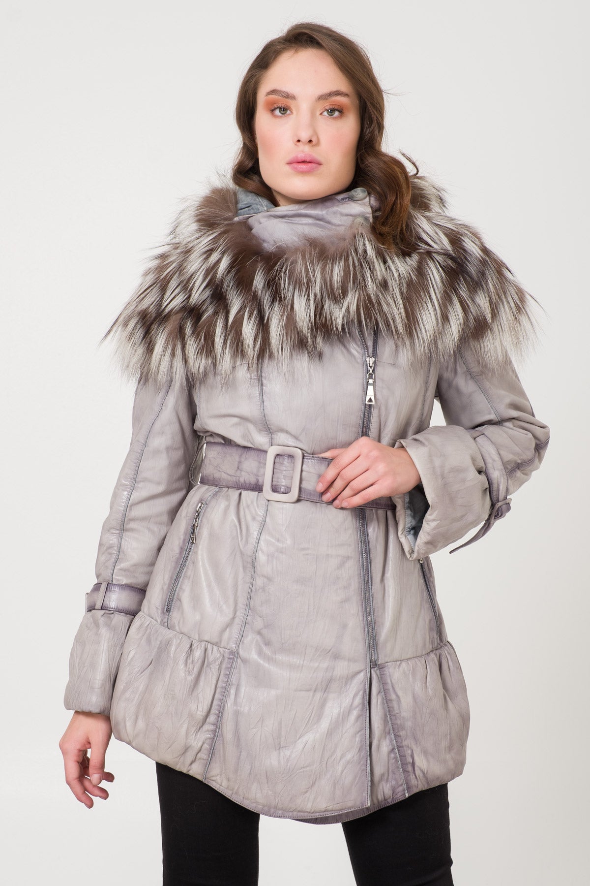 Grey Leather Coat