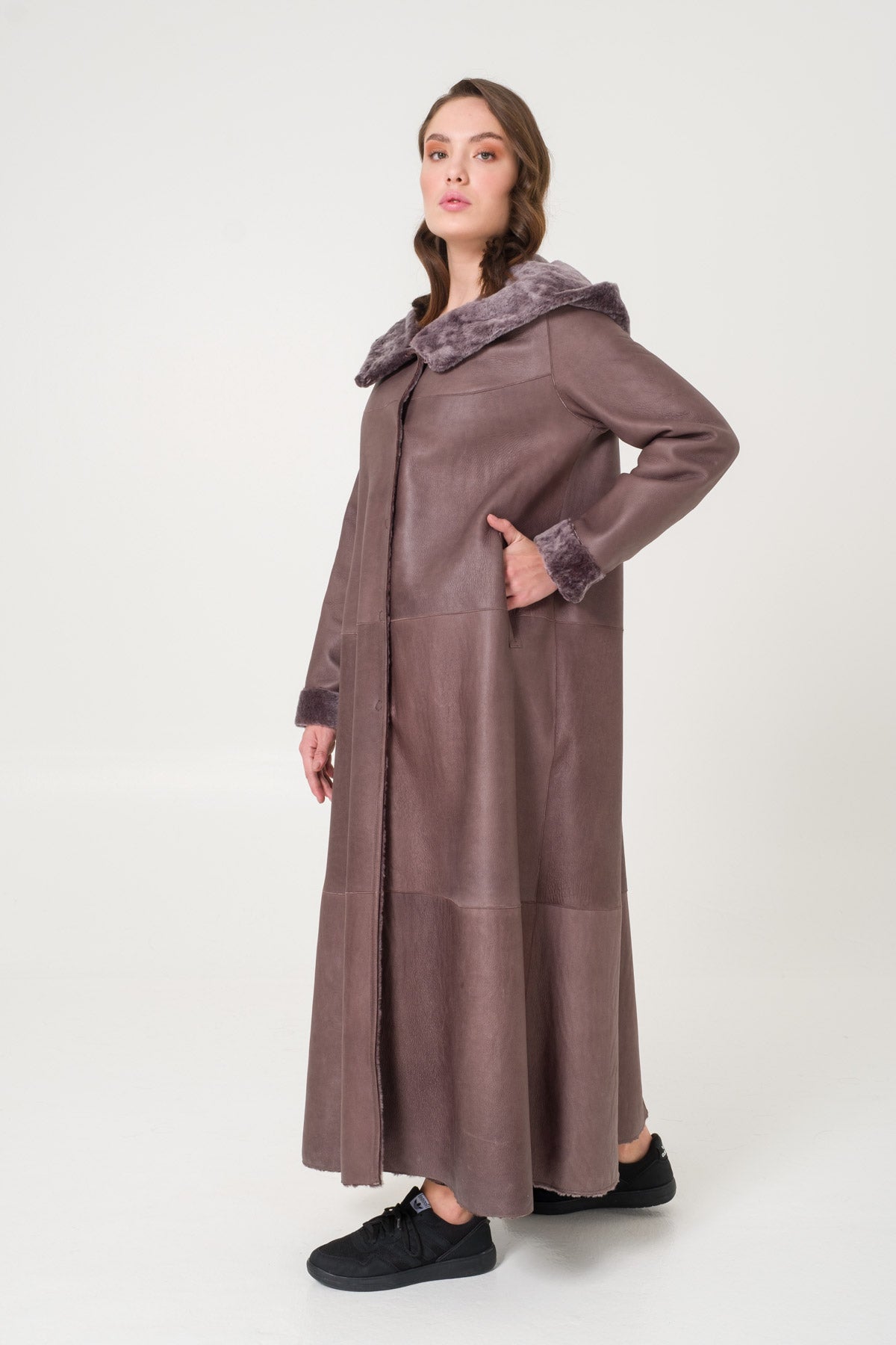 Mouse Color Shearling Coat