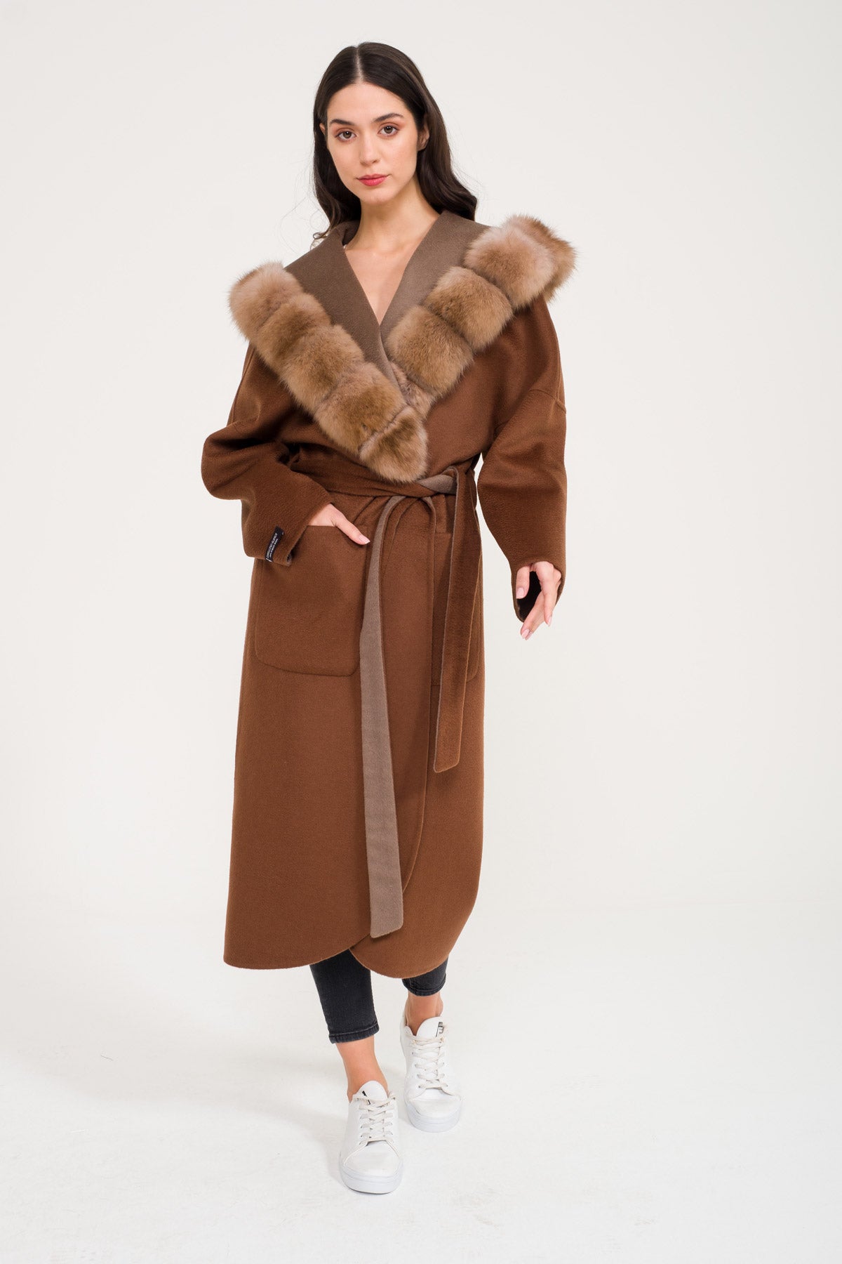 Arden Sable Fur Cashmere Blend Coat