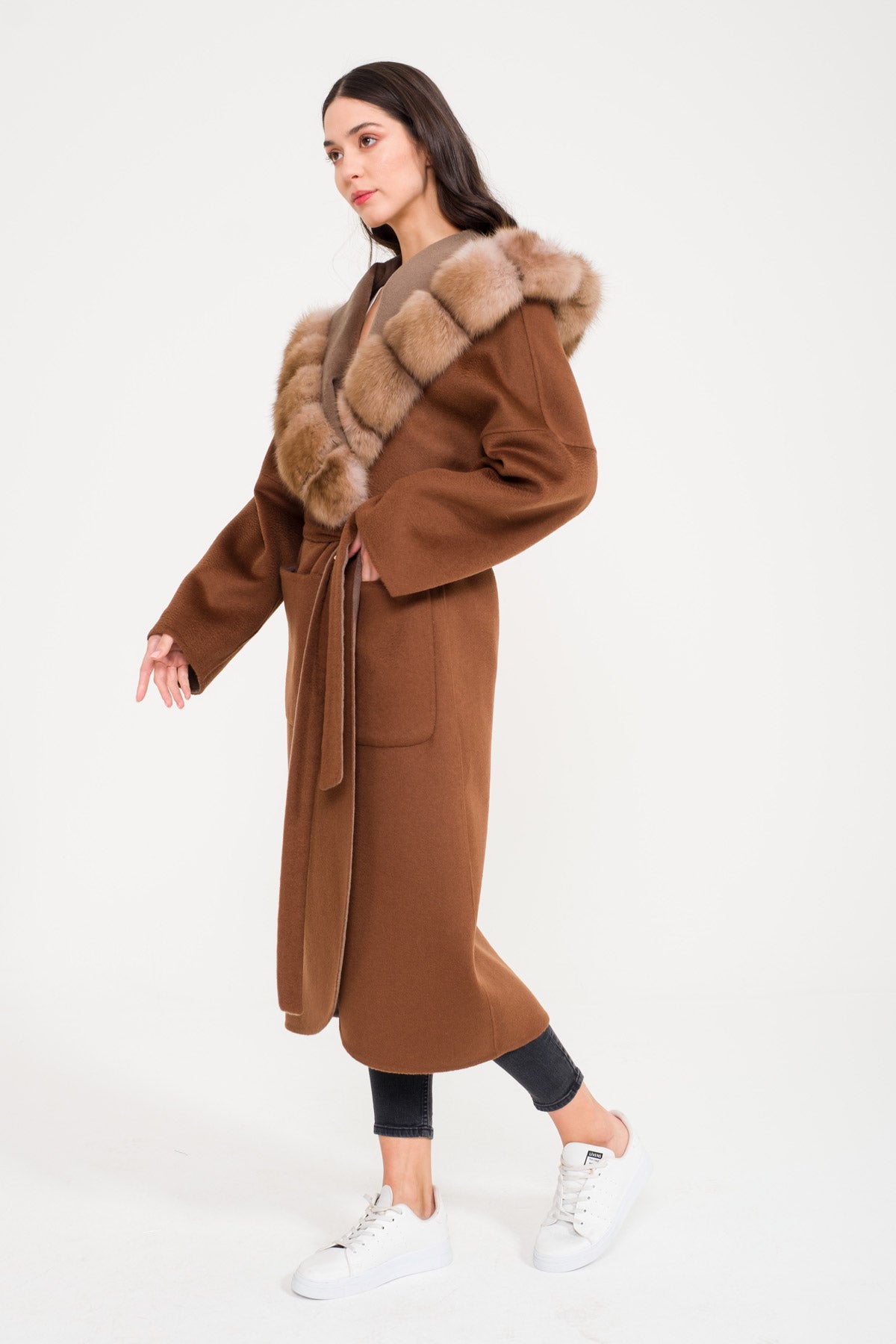 Arden Sable Fur Cashmere Blend Coat