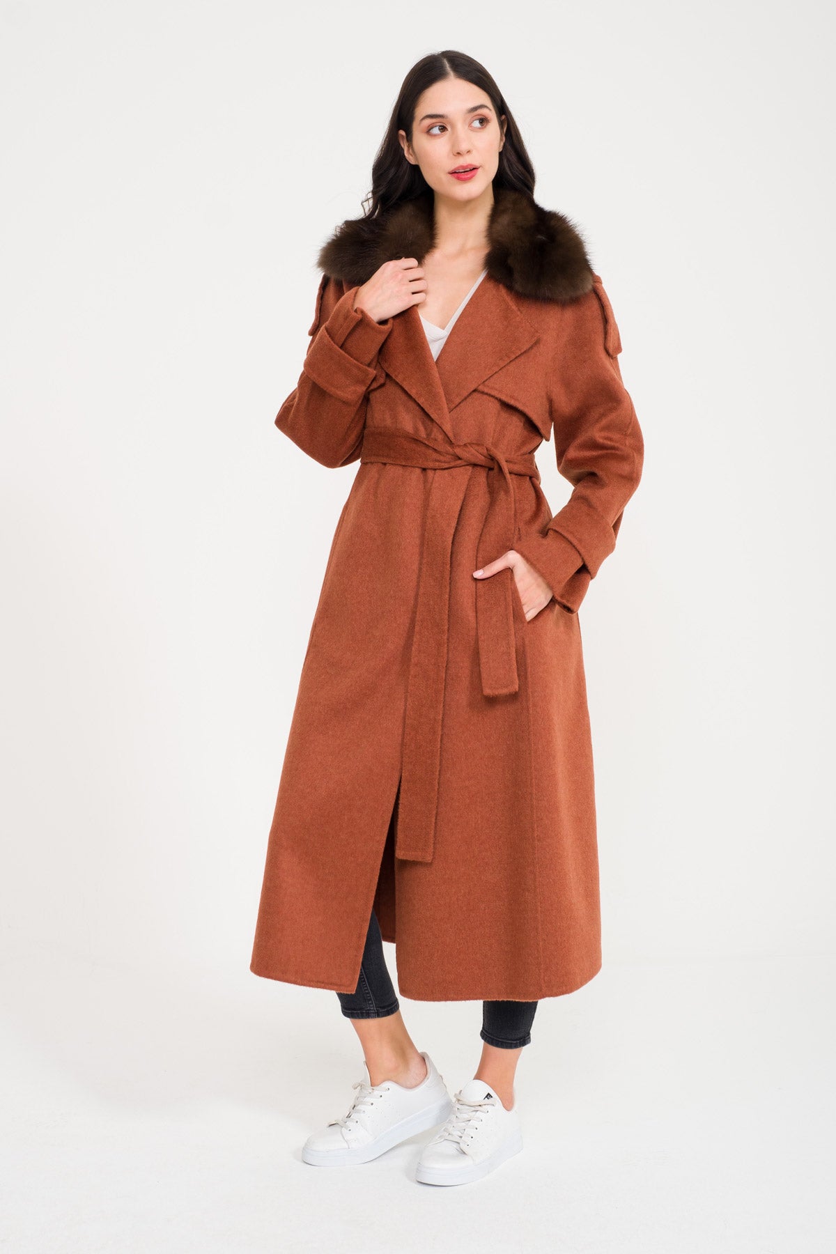 Tile Red Wool Long Coat