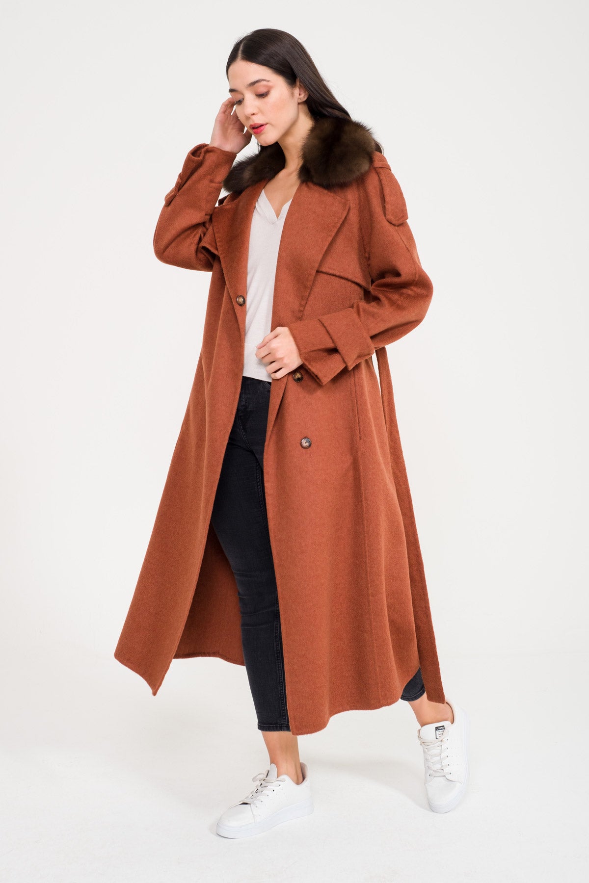 Tile Red Wool Long Coat