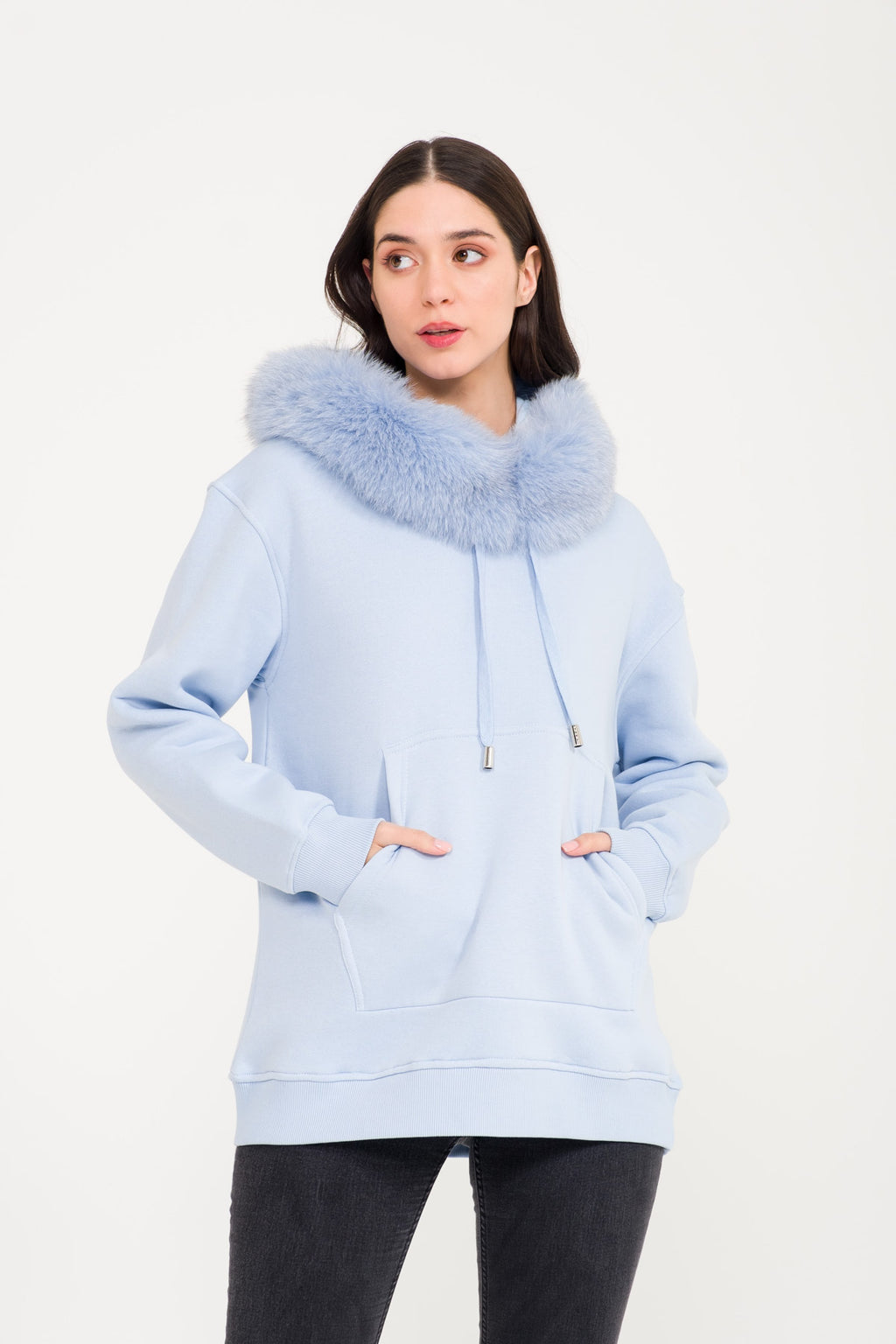 Black Fox Fur Lined Hoodie - ADAMO