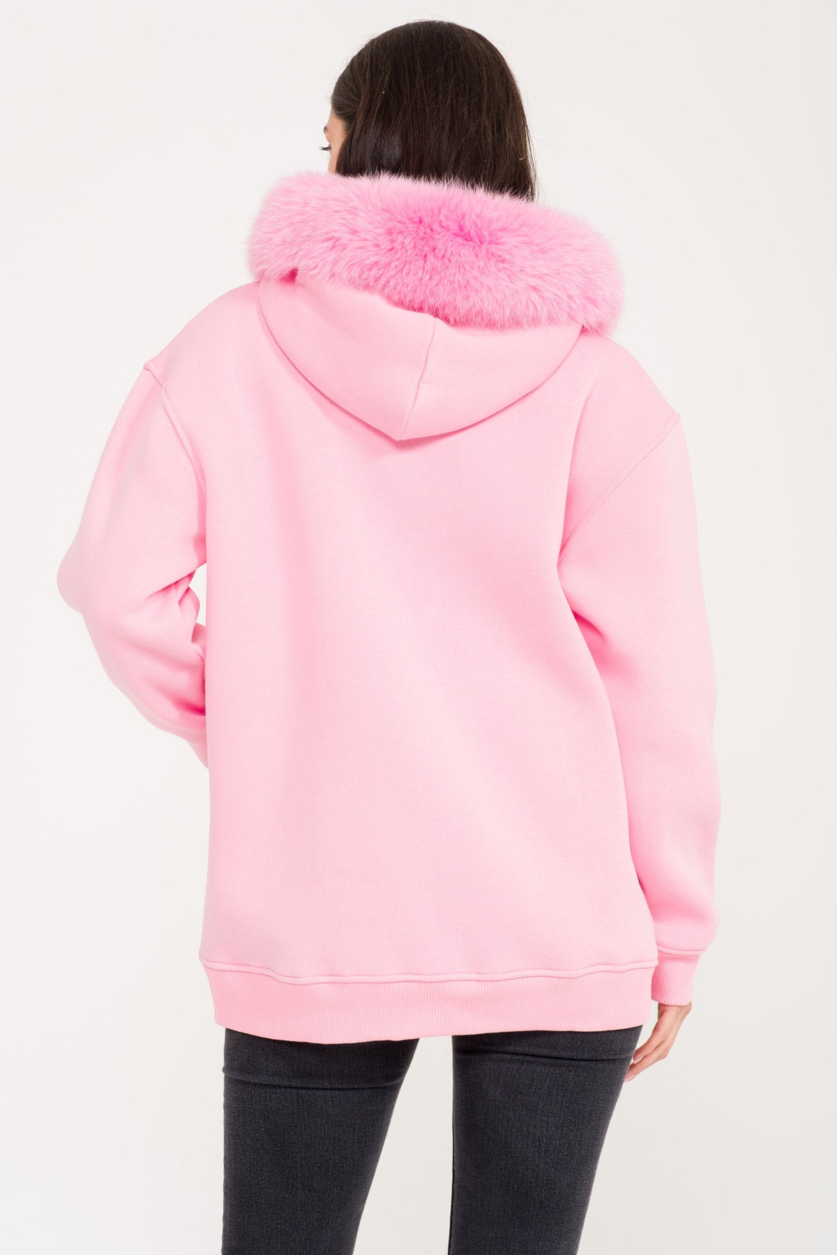 Pink Fox Fur Lined Hoodie