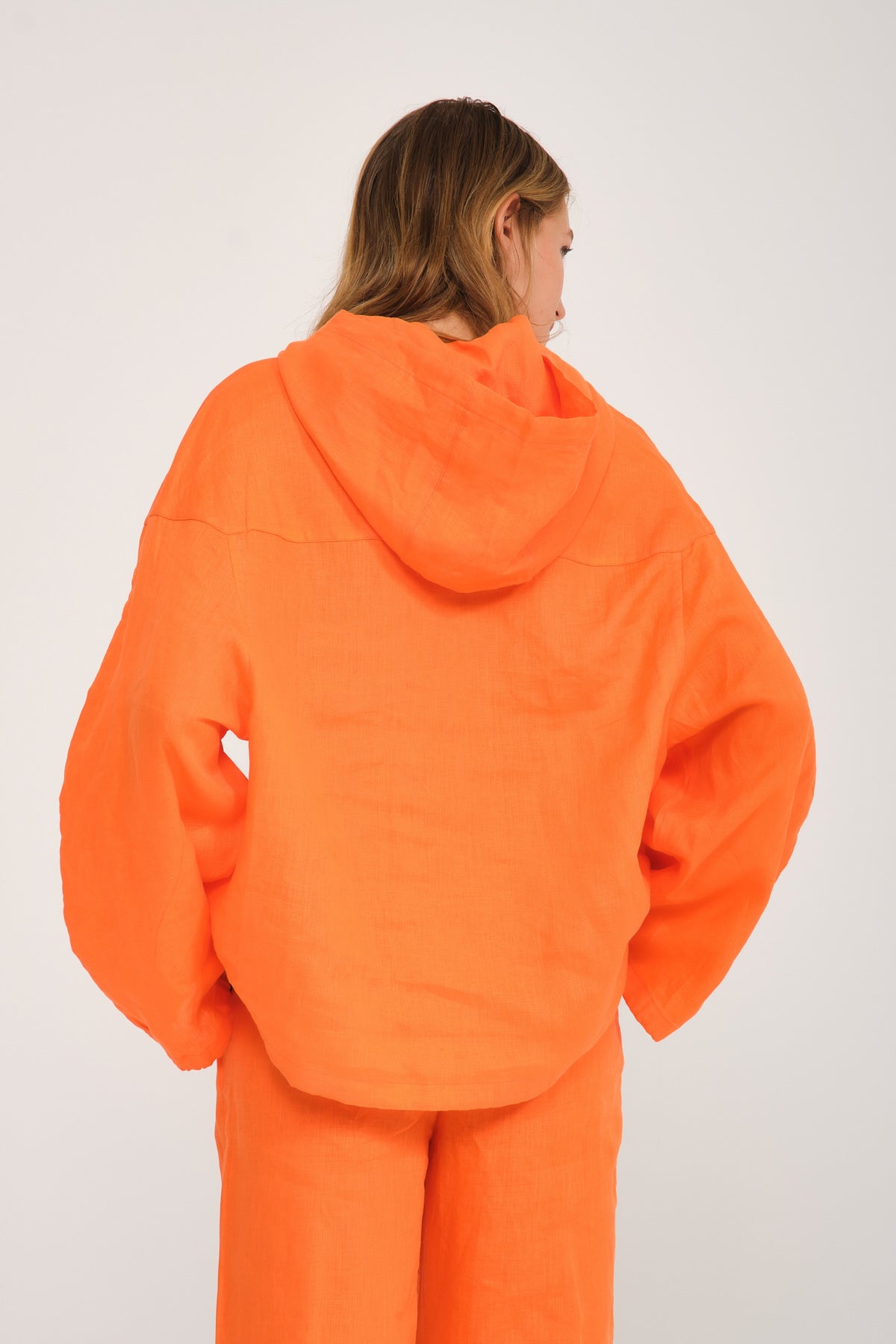 Orange Linen Hoodie & Pants Set