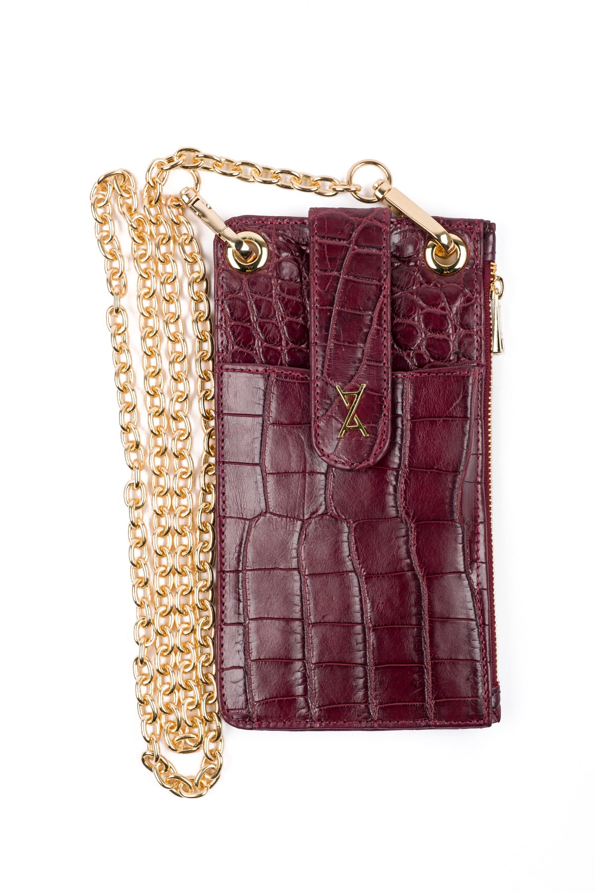 Burgundy Crocodile Leather Phone Bag