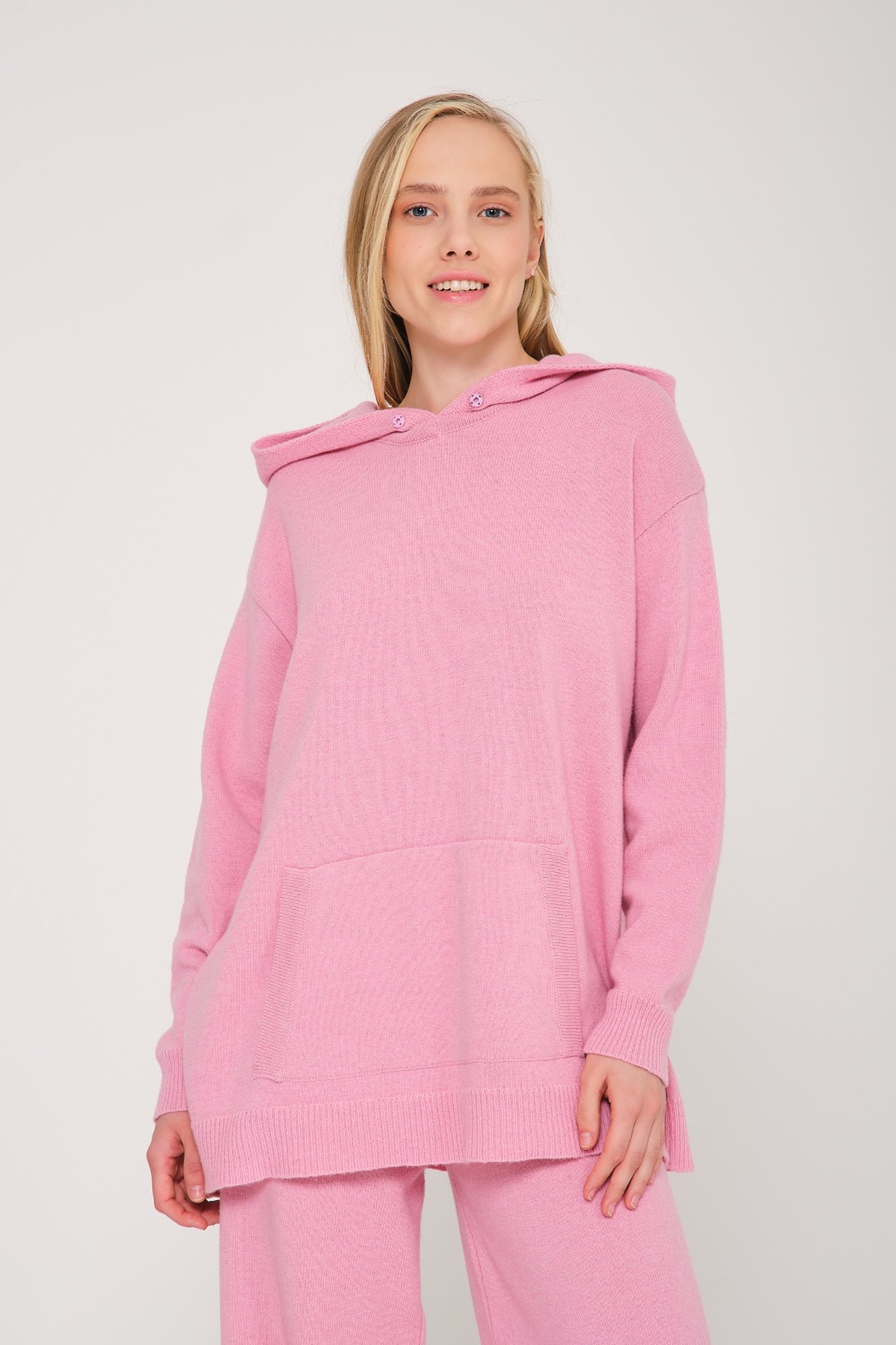 Pink Chinchilla Fur Lined Hoodie & Pants Set