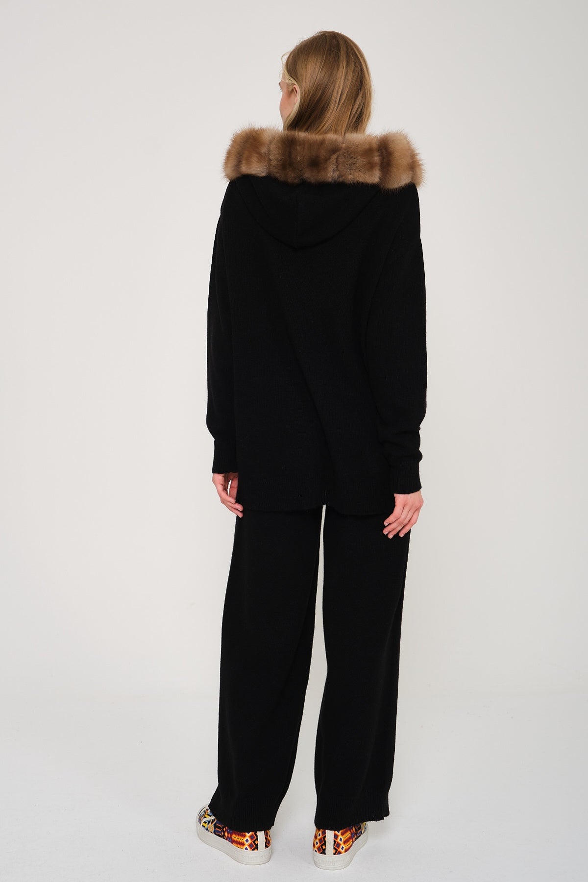 Black Marten Fur Lined Hoodie & Pants Set