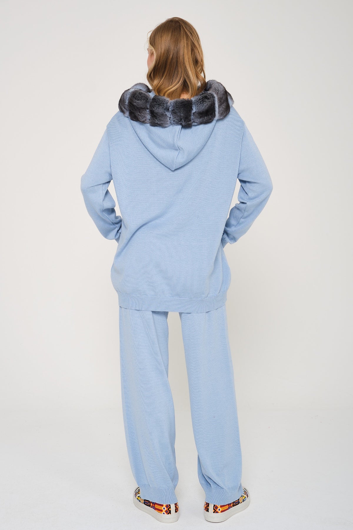 Baby Blue Chinchilla Fur Lined Hoodie & Pants Set