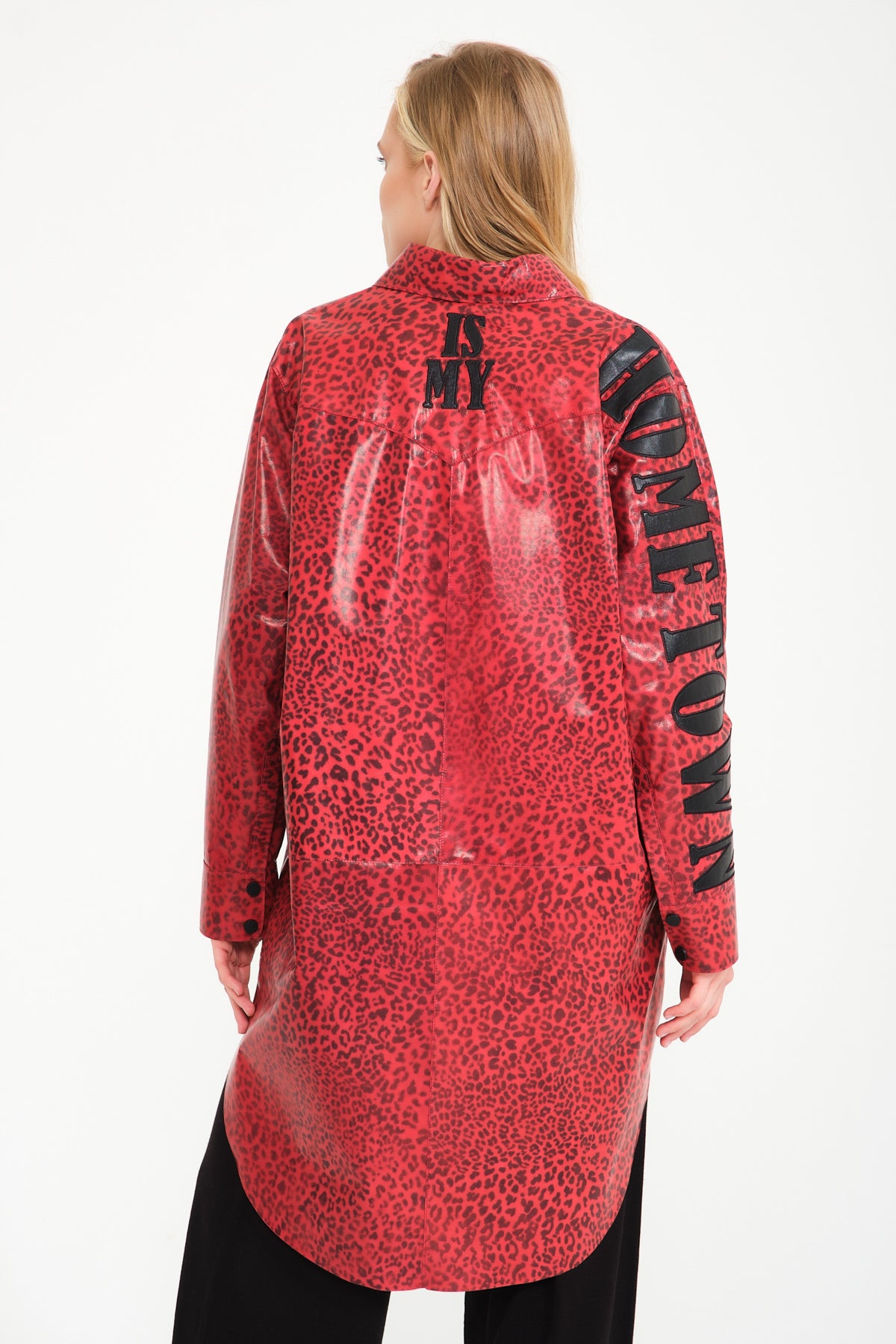 Red Leopard Pattern Leather Coat