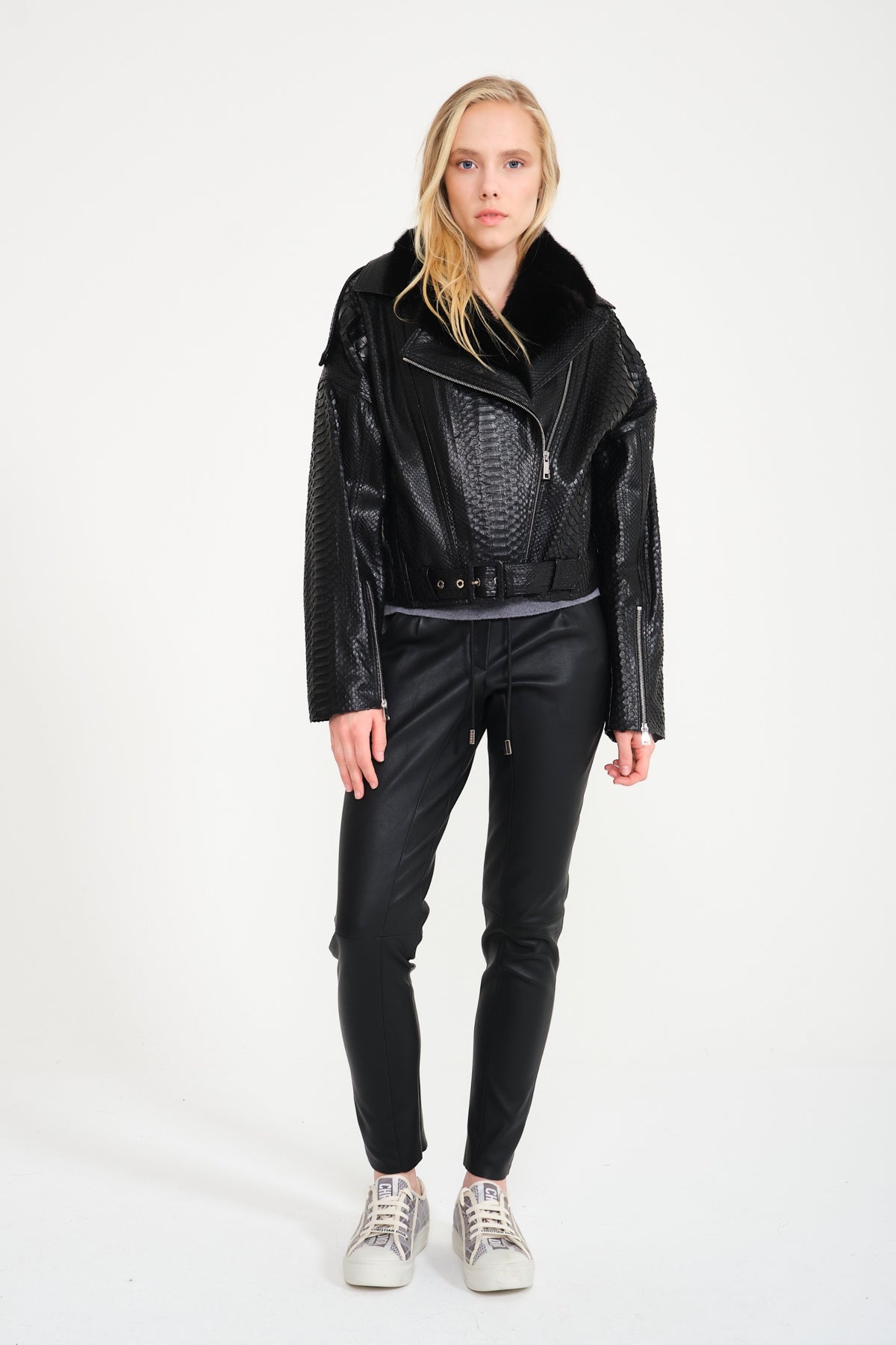 Black Python Leather Jacket
