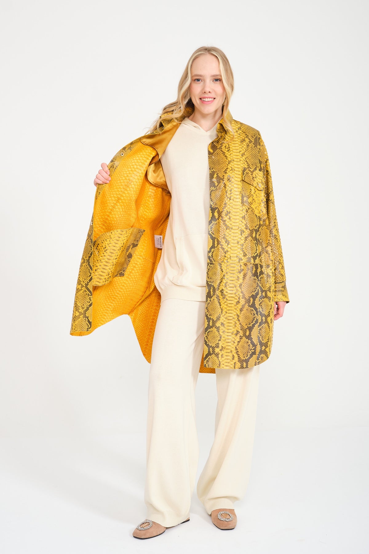 Yellow Python Leather Coat
