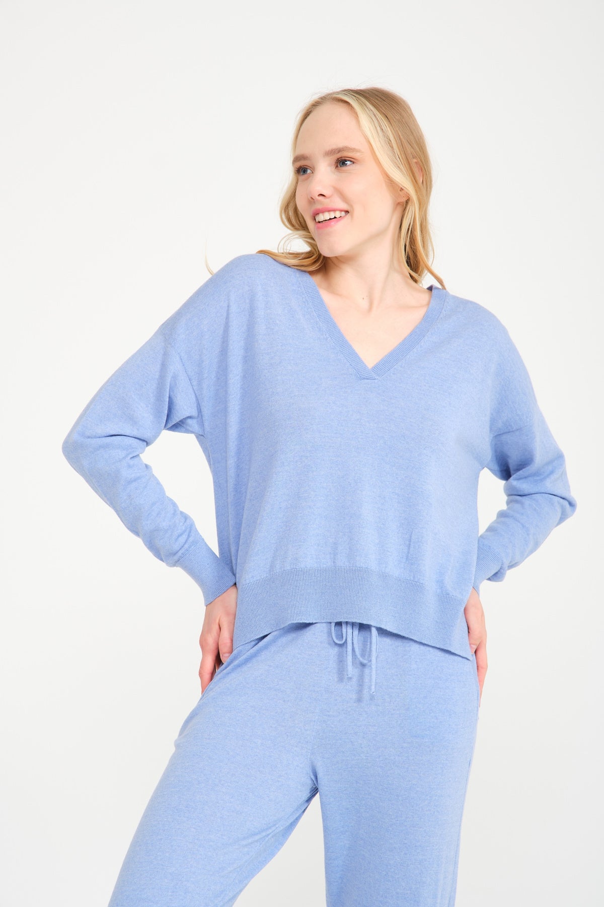 Light Blue Knit Sweater & Pants Set