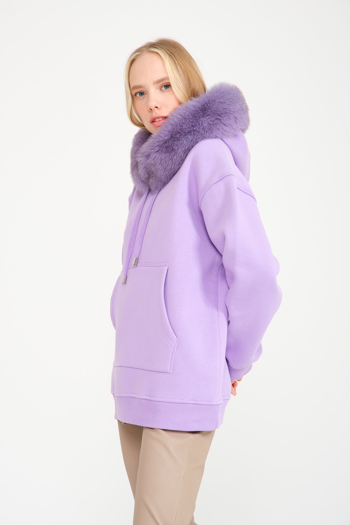 Lilac Fox Fur Lined Hoodie