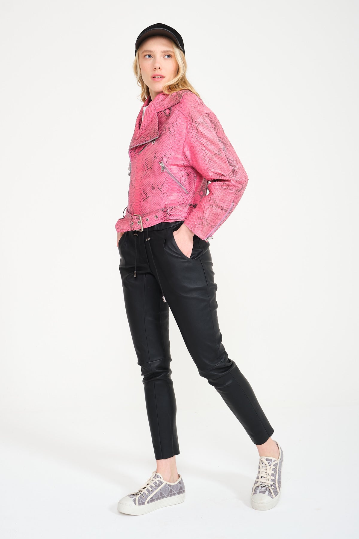 Pink Python Leather Jacket