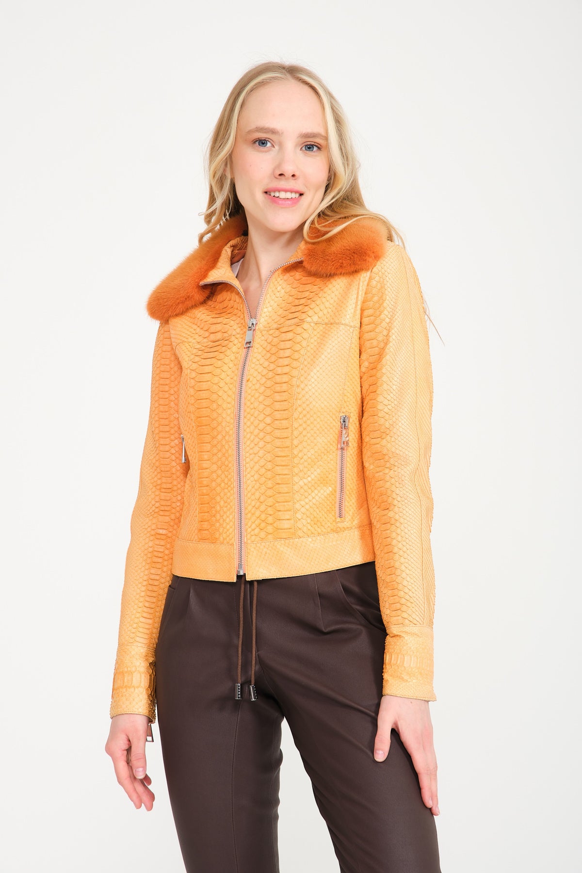 Orange Python Leather Jacket