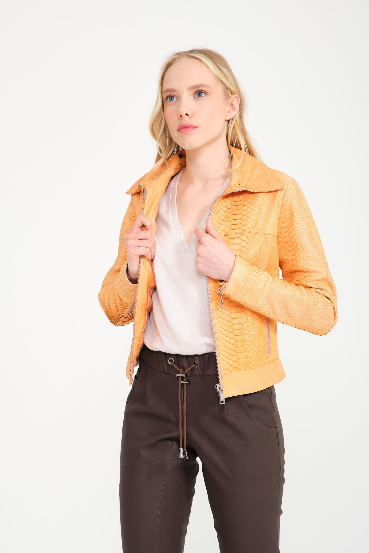 Orange Python Leather Jacket