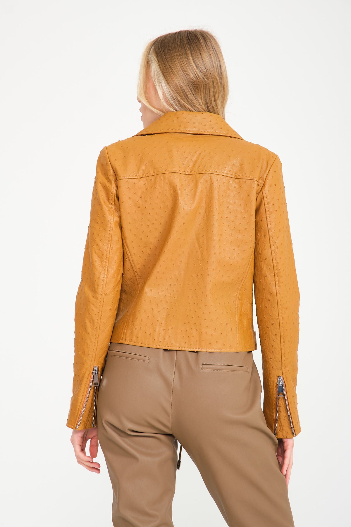 Orange Ostrich Leather Jacket - Adamo 36