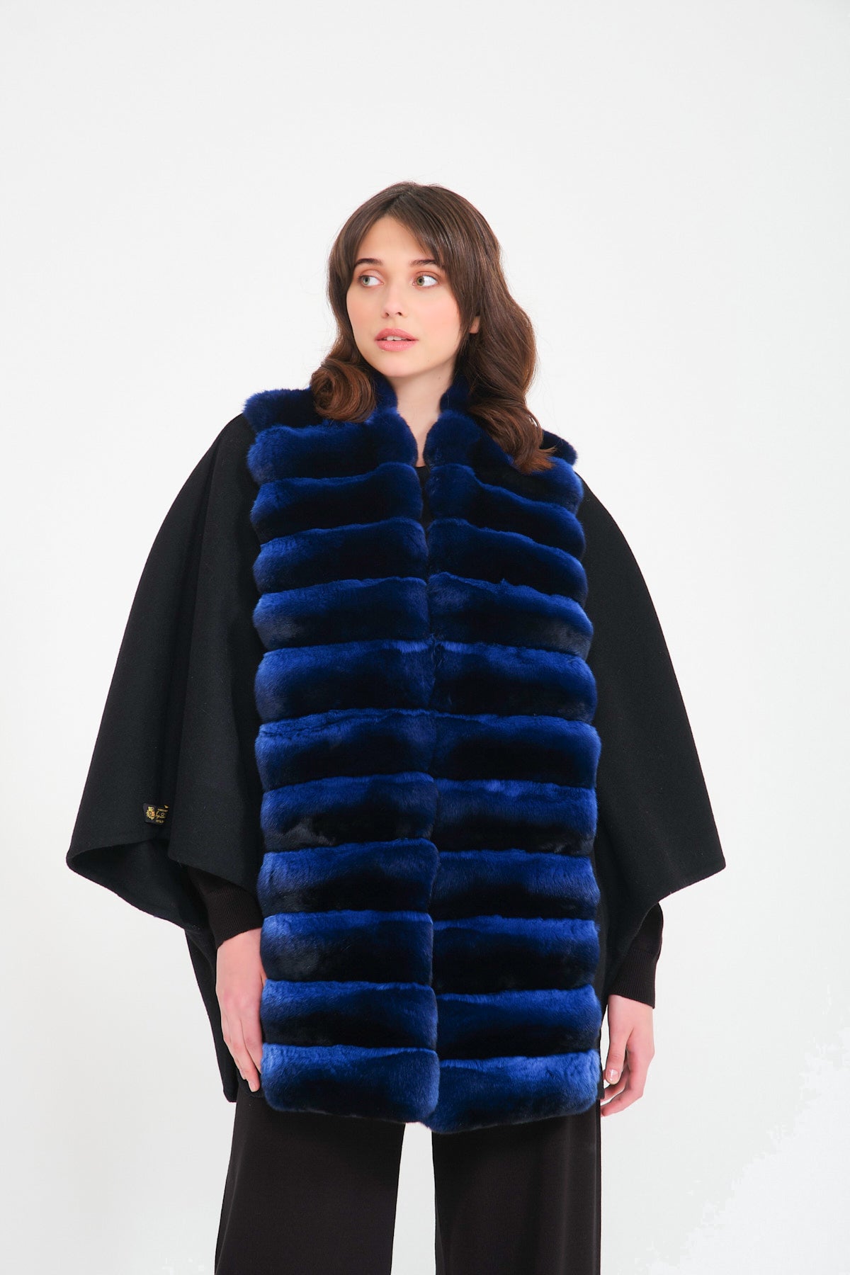 Blue Chinchilla Fur Wool Poncho