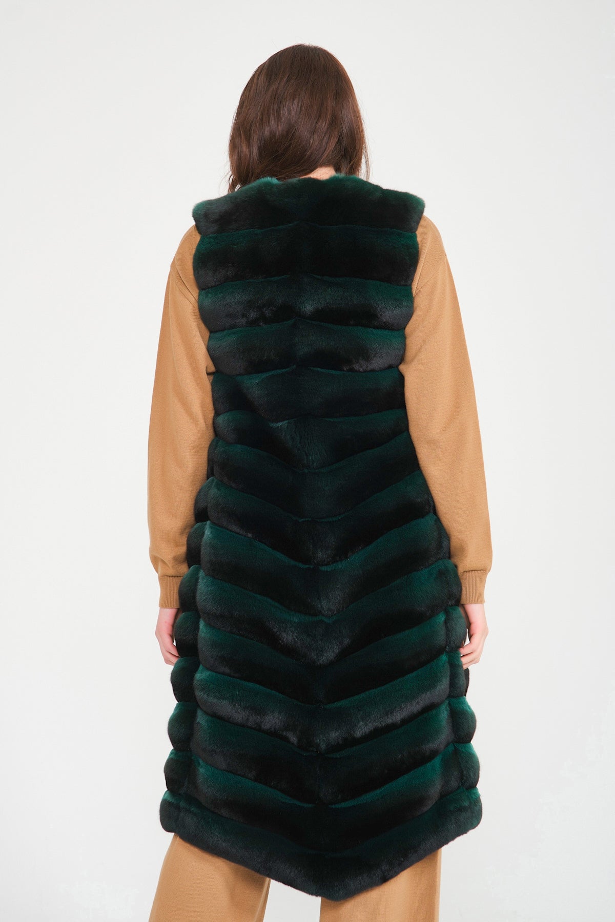 Emerald Green Long Chinchilla Fur Vest