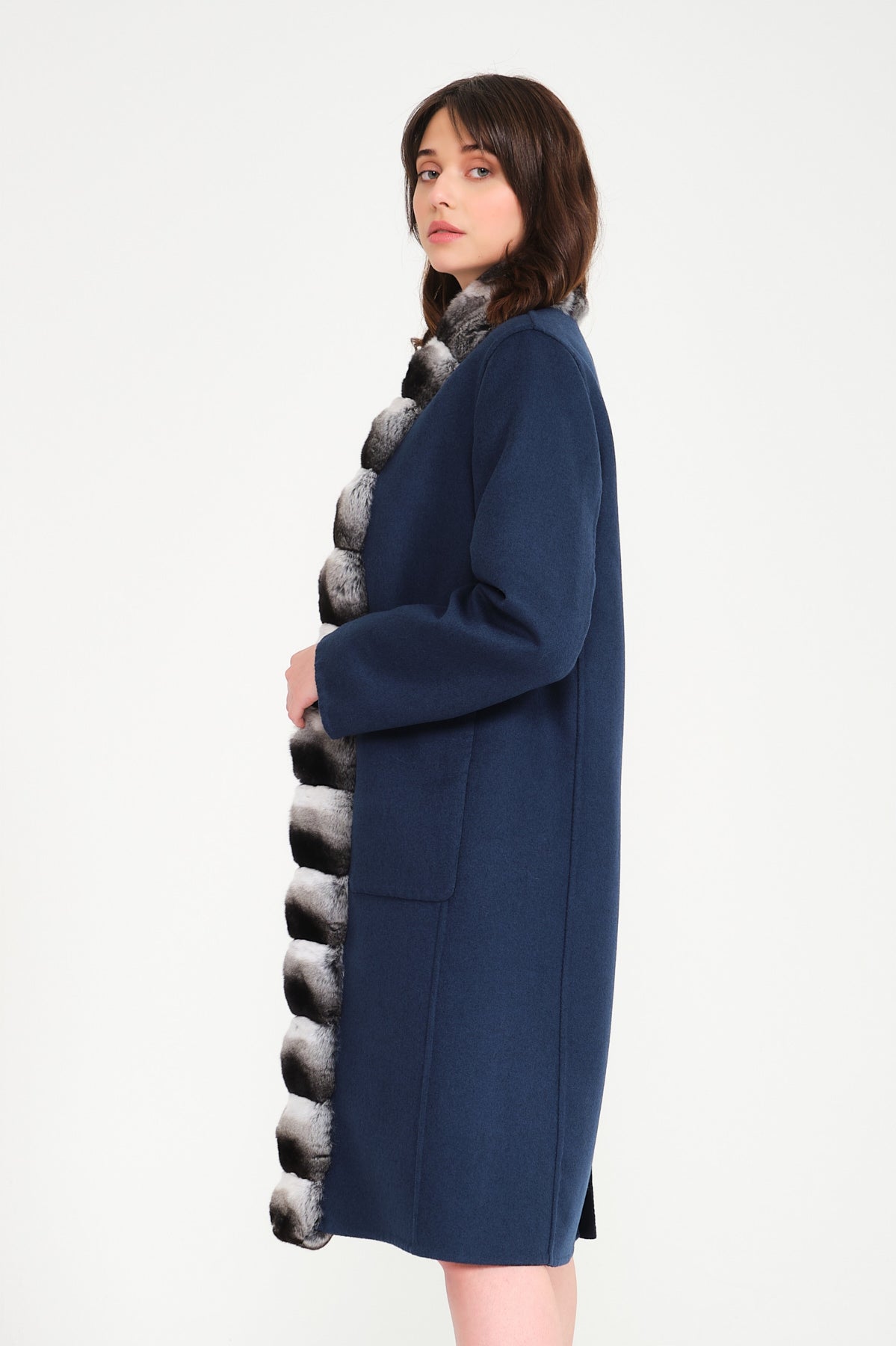 Dark Blue / Petrol Double Face Long Wool Coat