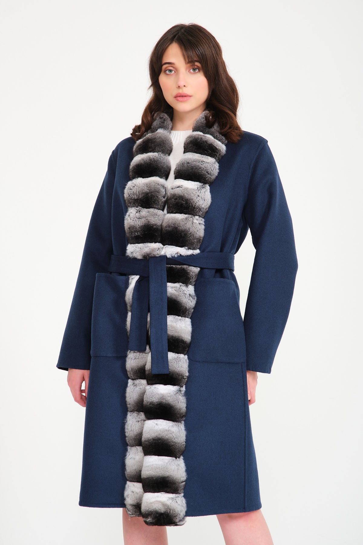 Dark Blue / Petrol Double Face Long Wool Coat