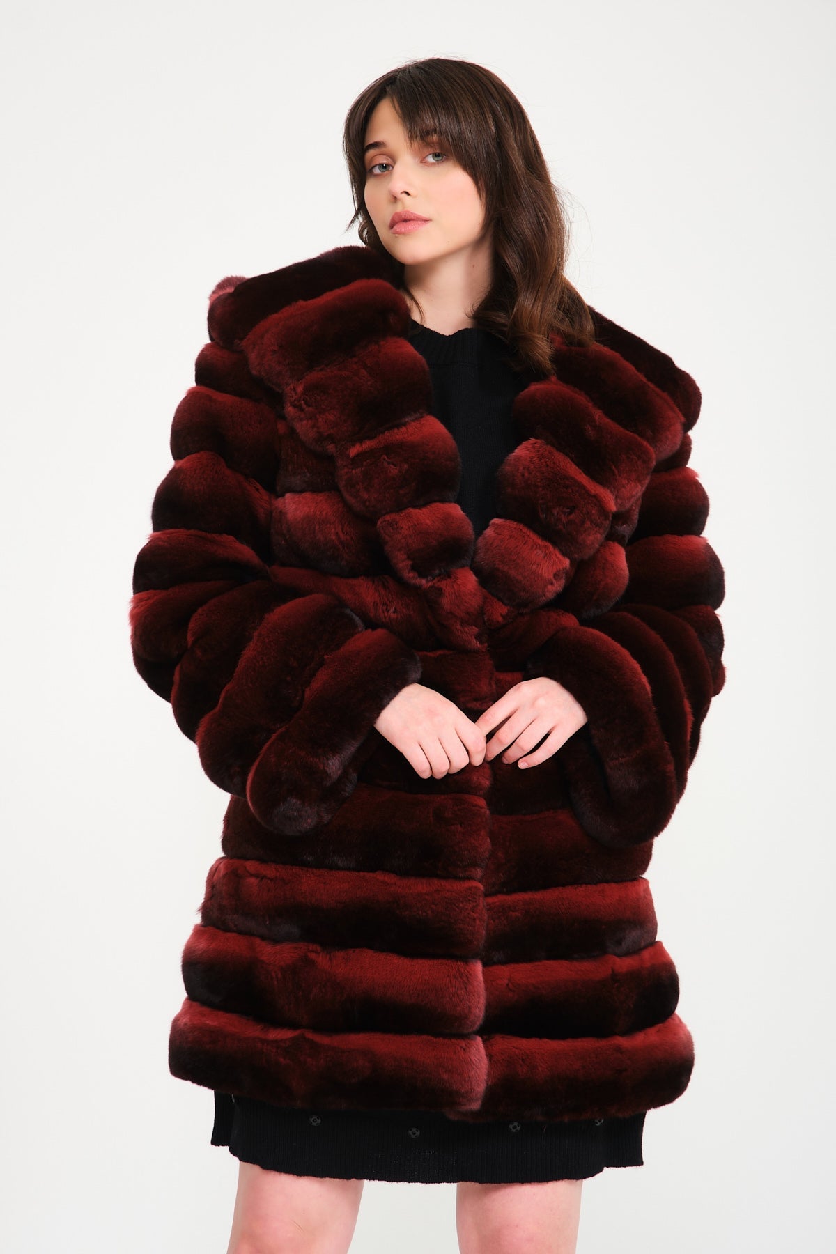 Burgundy Chinchilla Fur 3 in 1 Coat