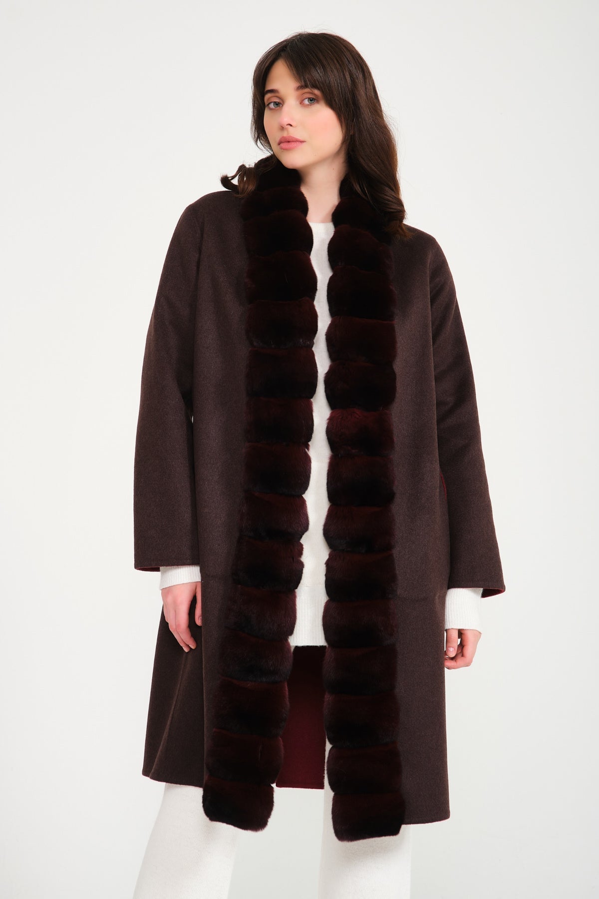 Brown / Burgundy Double Face Long Cashmere Coat