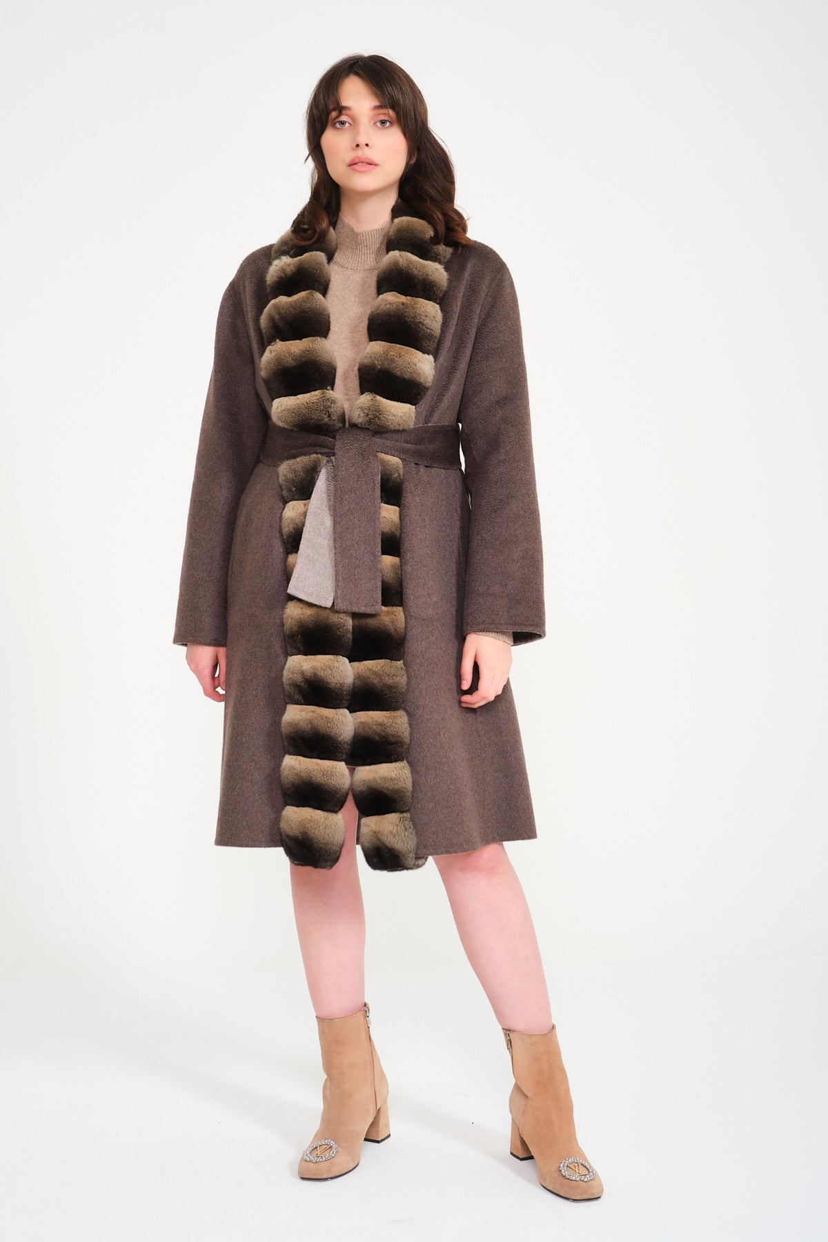 Brown / Beige Double Face Long Cashmere Coat