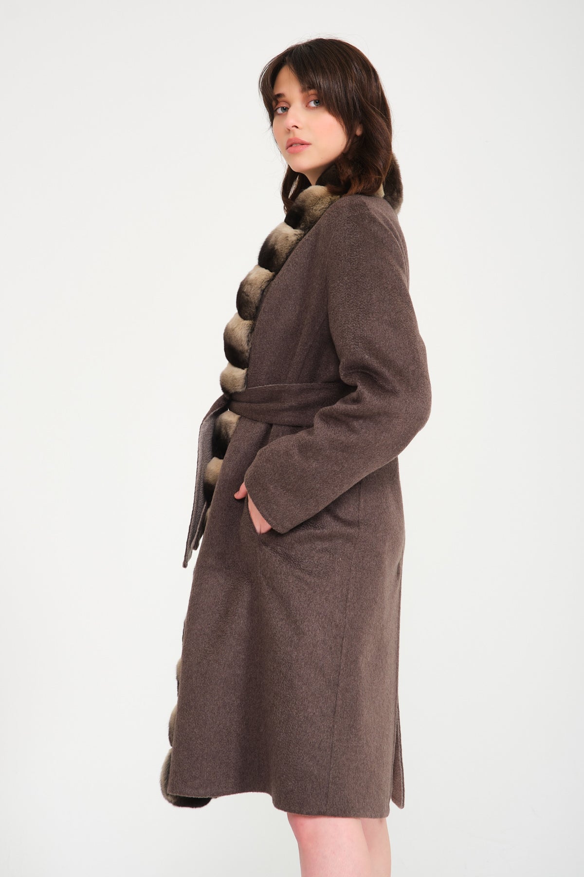 Beige / Brown Double Face Long Cashmere Coat