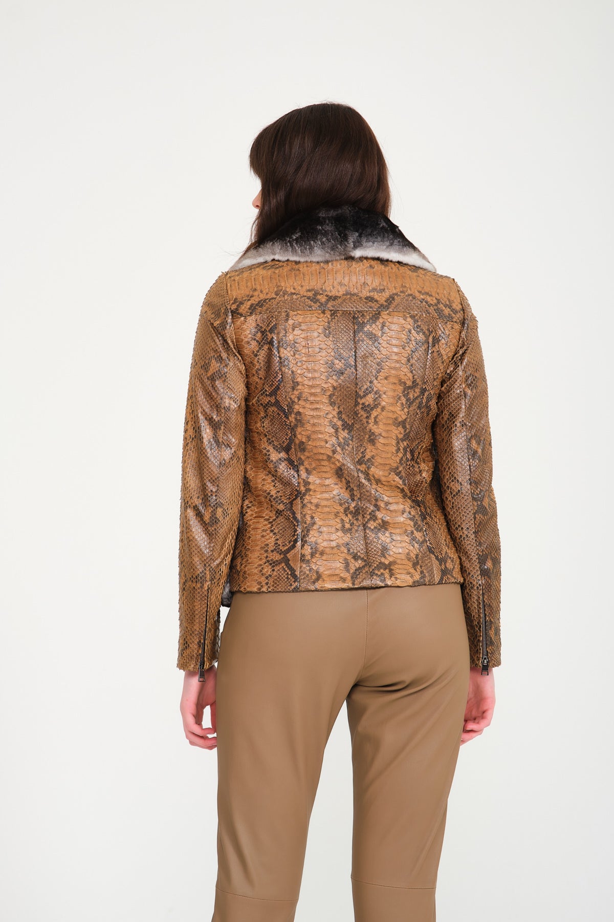 Orange Chinchilla / Python Leather Jacket