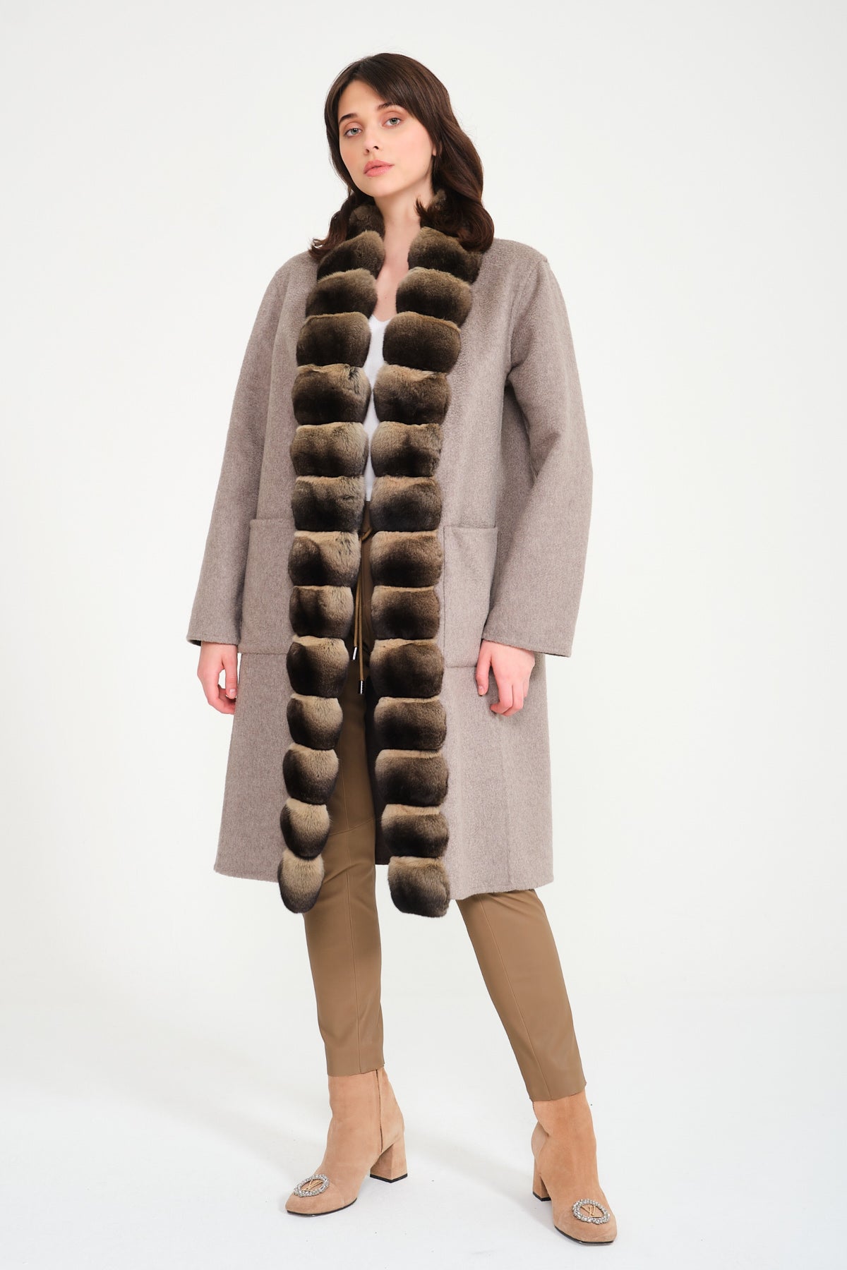 Beige / Brown Double Face Long Cashmere Coat