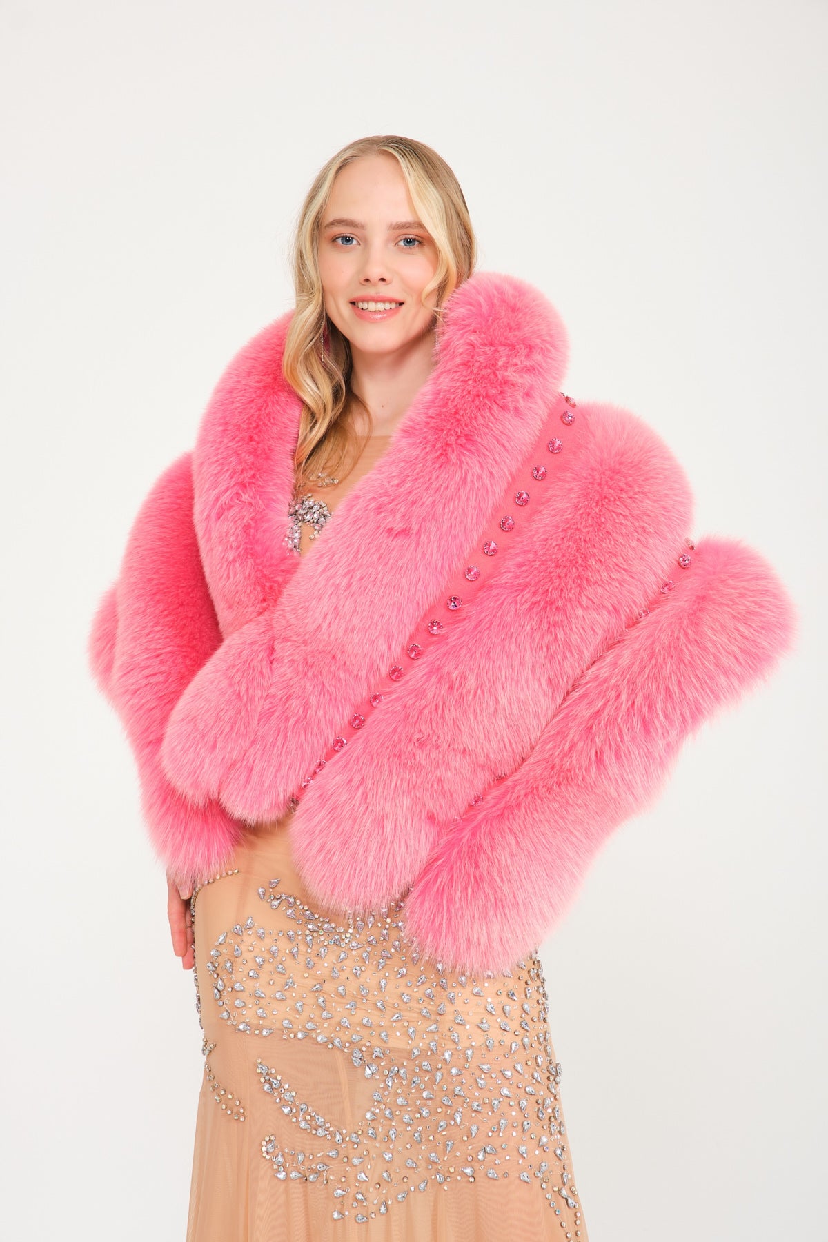1pc Ladies' Sweet Cute Pink Warm Fur Shawl For Daily, Party, 46% OFF