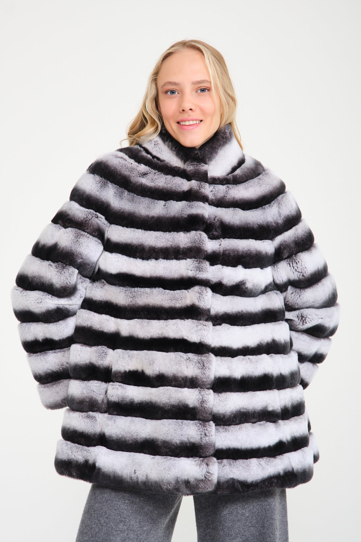 Natural Grey Rex Fur Coat