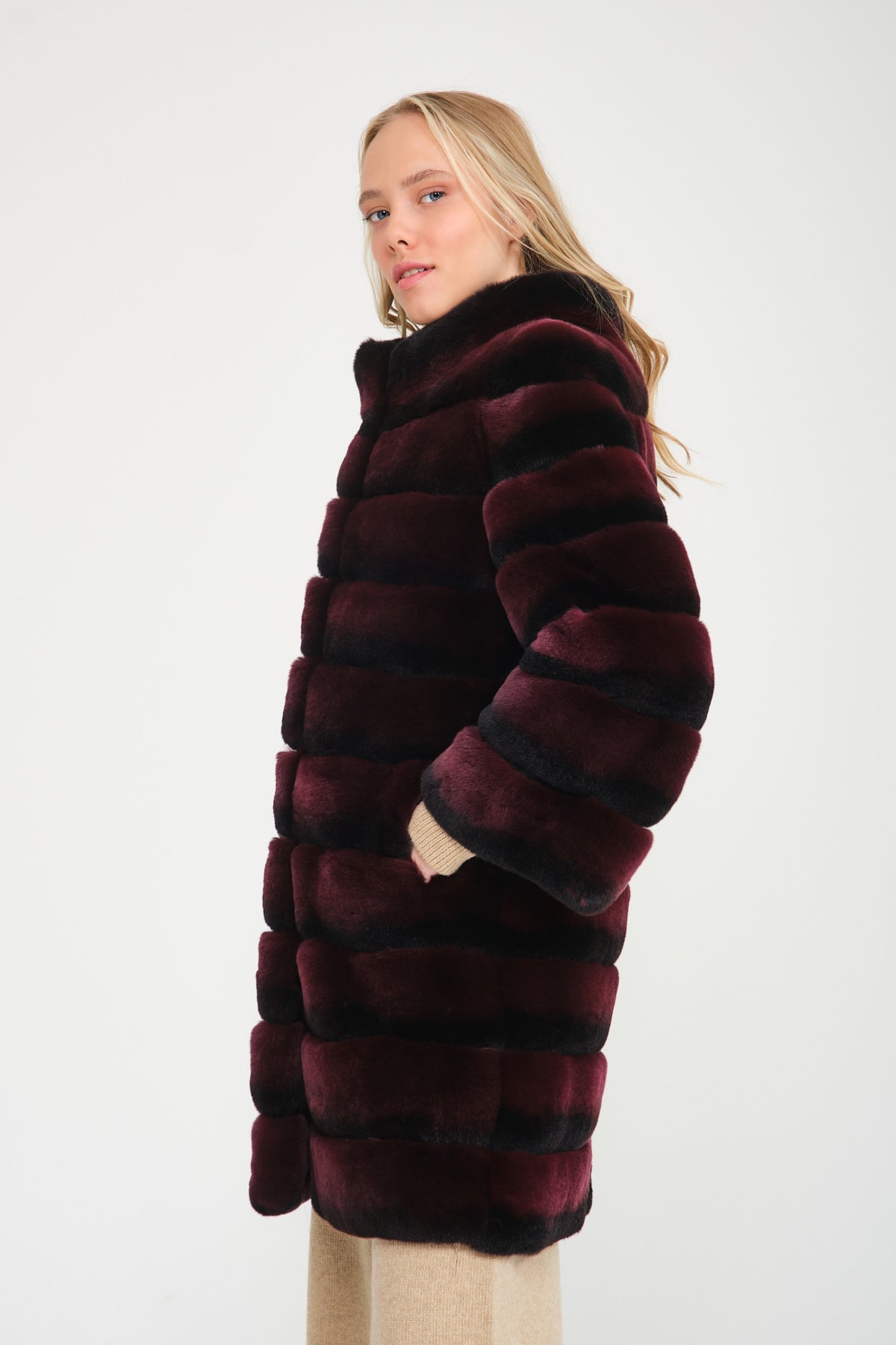 Burgundy Rex Fur Coat