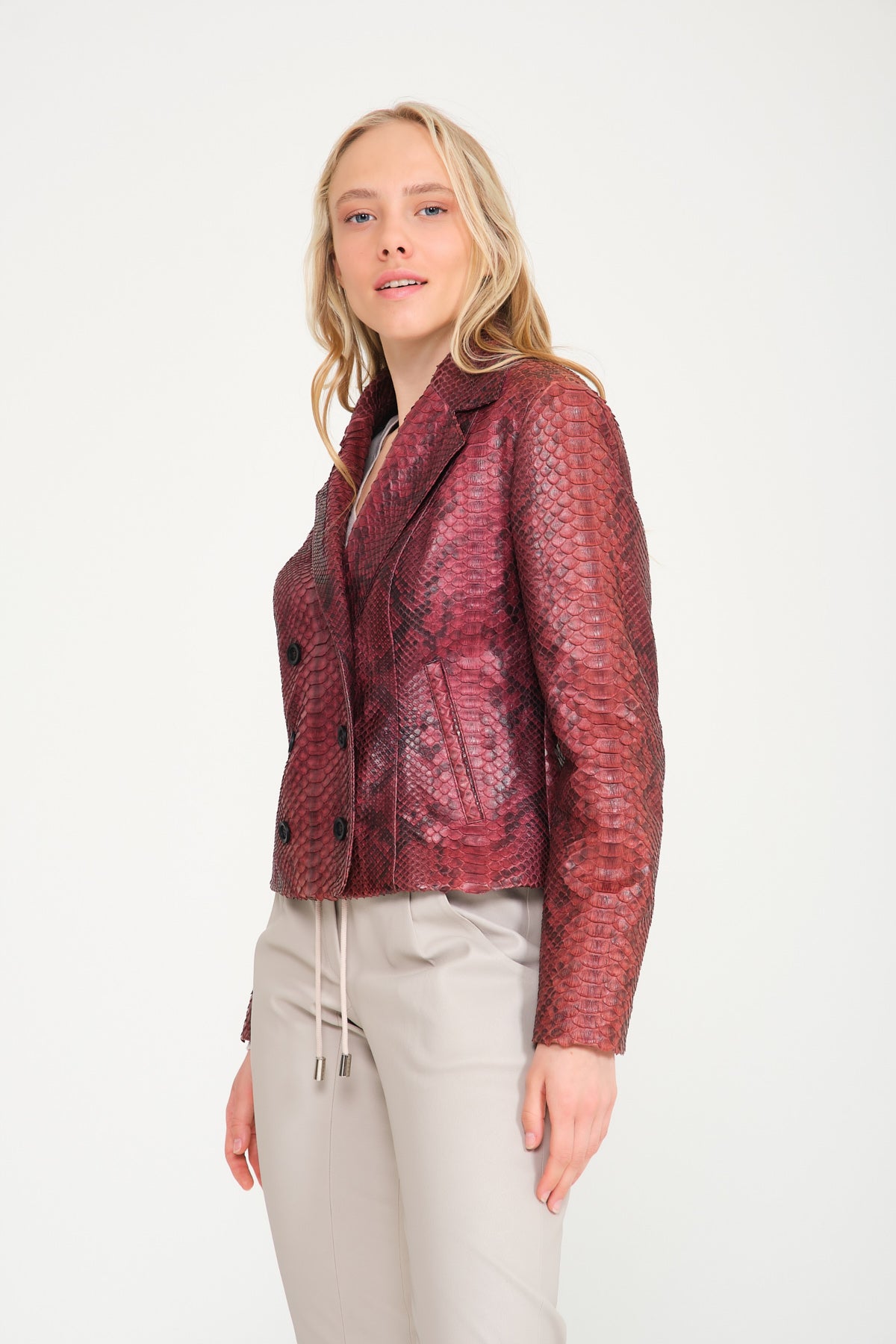 Burgundy Python Leather Jacket
