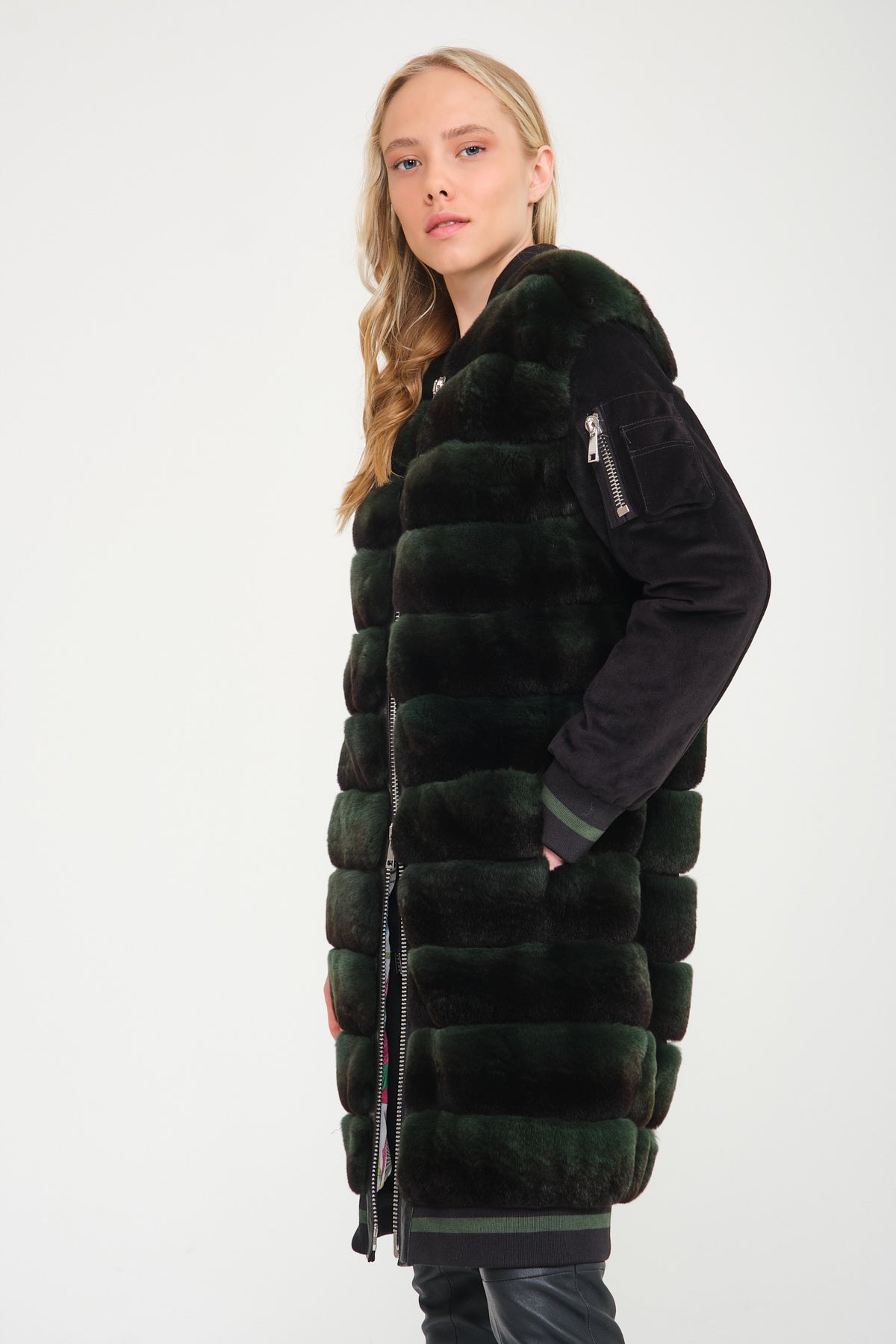 Emerald Green Long Rex Fur Coat