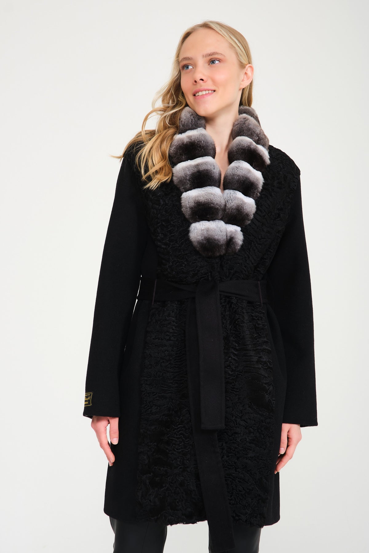 Black Swakara Long Wool Coat