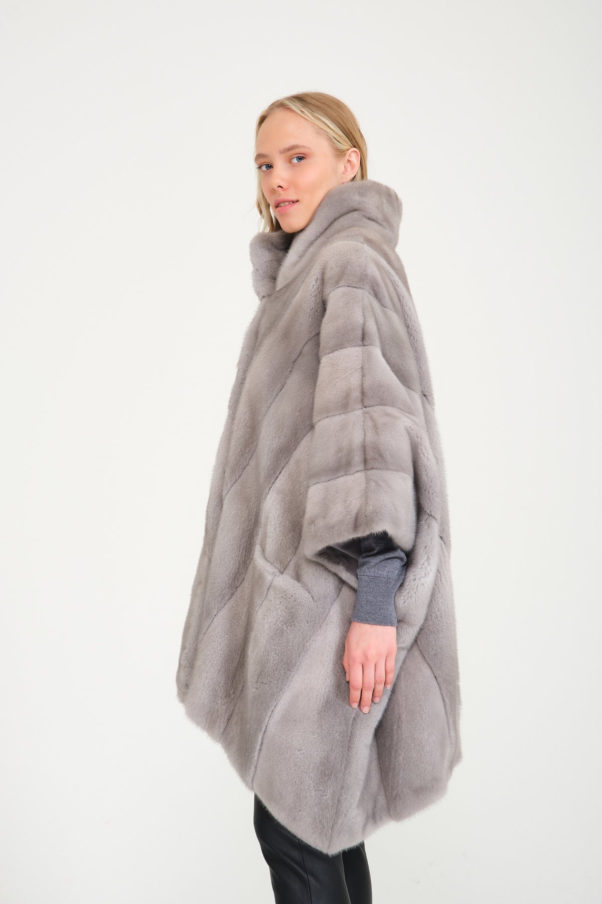 Grey Long Mink Fur Coat