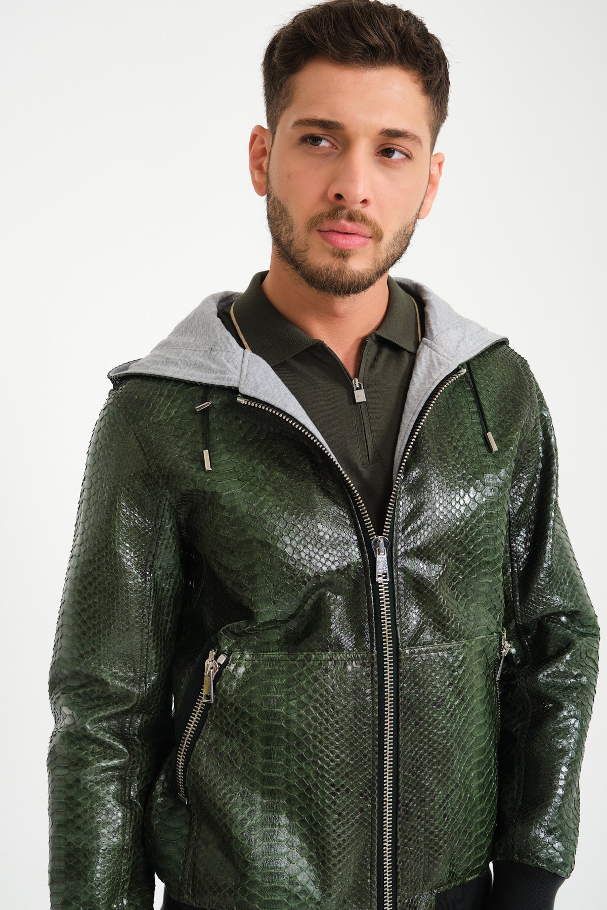 Dark Green Python Leather Jacket
