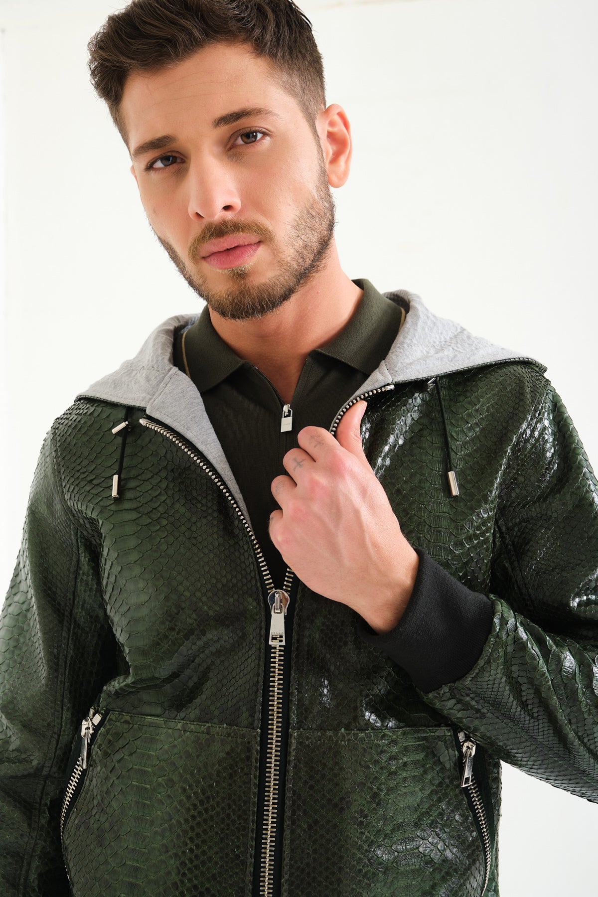 Dark Green Python Leather Jacket
